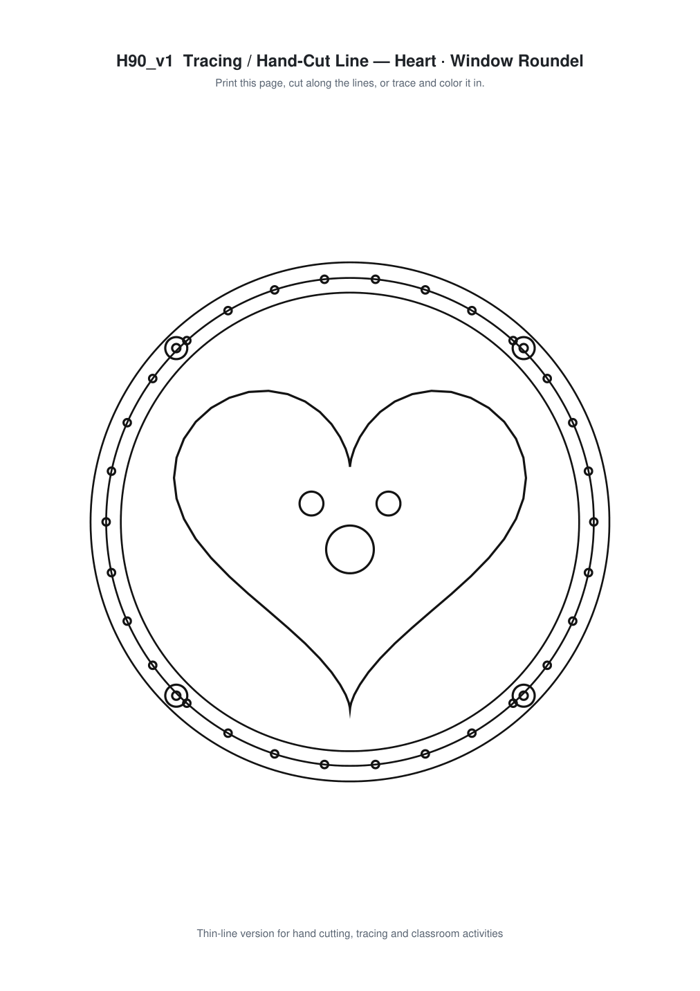 Heart Window Roundel Paper Cut - Free SVG + PDF Pack - line art