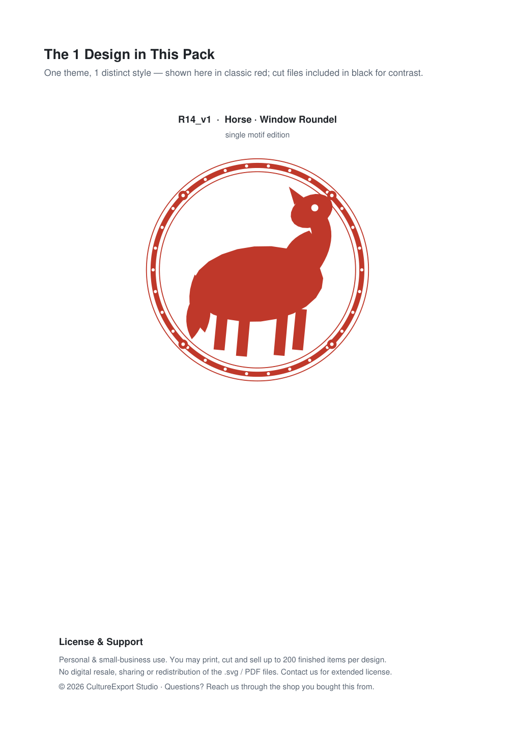 Horse Window Roundel Paper Cut - Free SVG + PDF Pack - design
