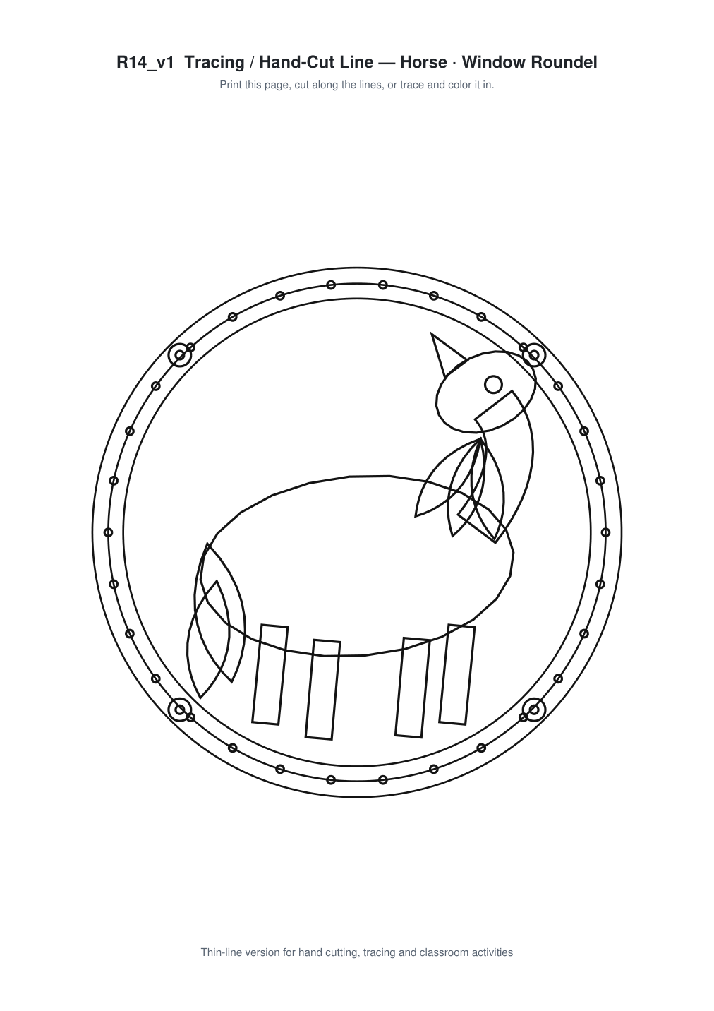 Horse Window Roundel Paper Cut - Free SVG + PDF Pack - line art