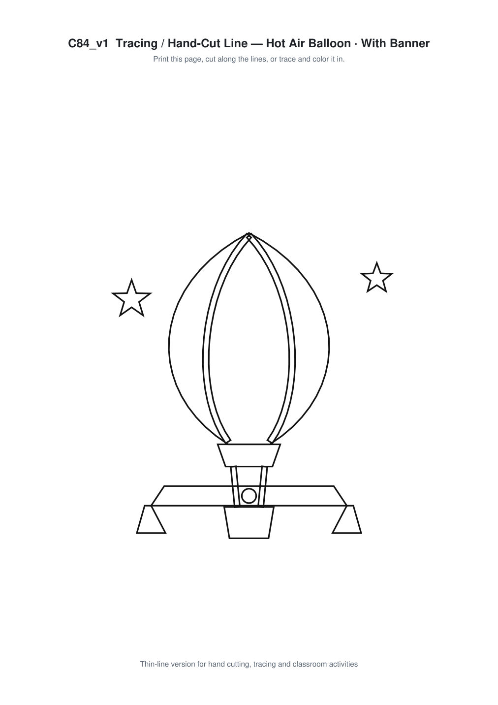Hot Air Balloon Banner Paper Cut - Free SVG + PDF Pack - line art