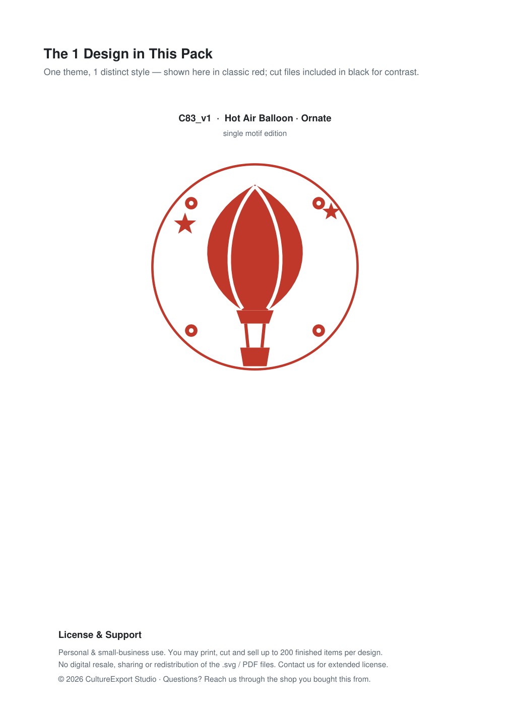 Hot Air Balloon Ornate Paper Cut Panel - Free SVG + PDF Pack - design