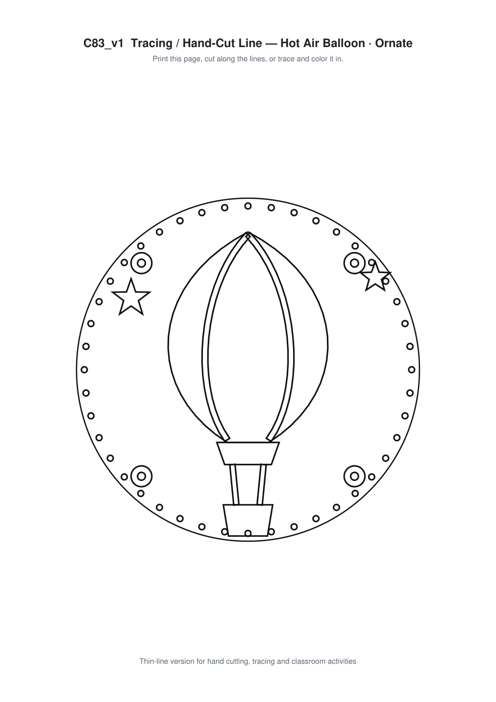 Hot Air Balloon Ornate Paper Cut Panel - Free SVG + PDF Pack - line art