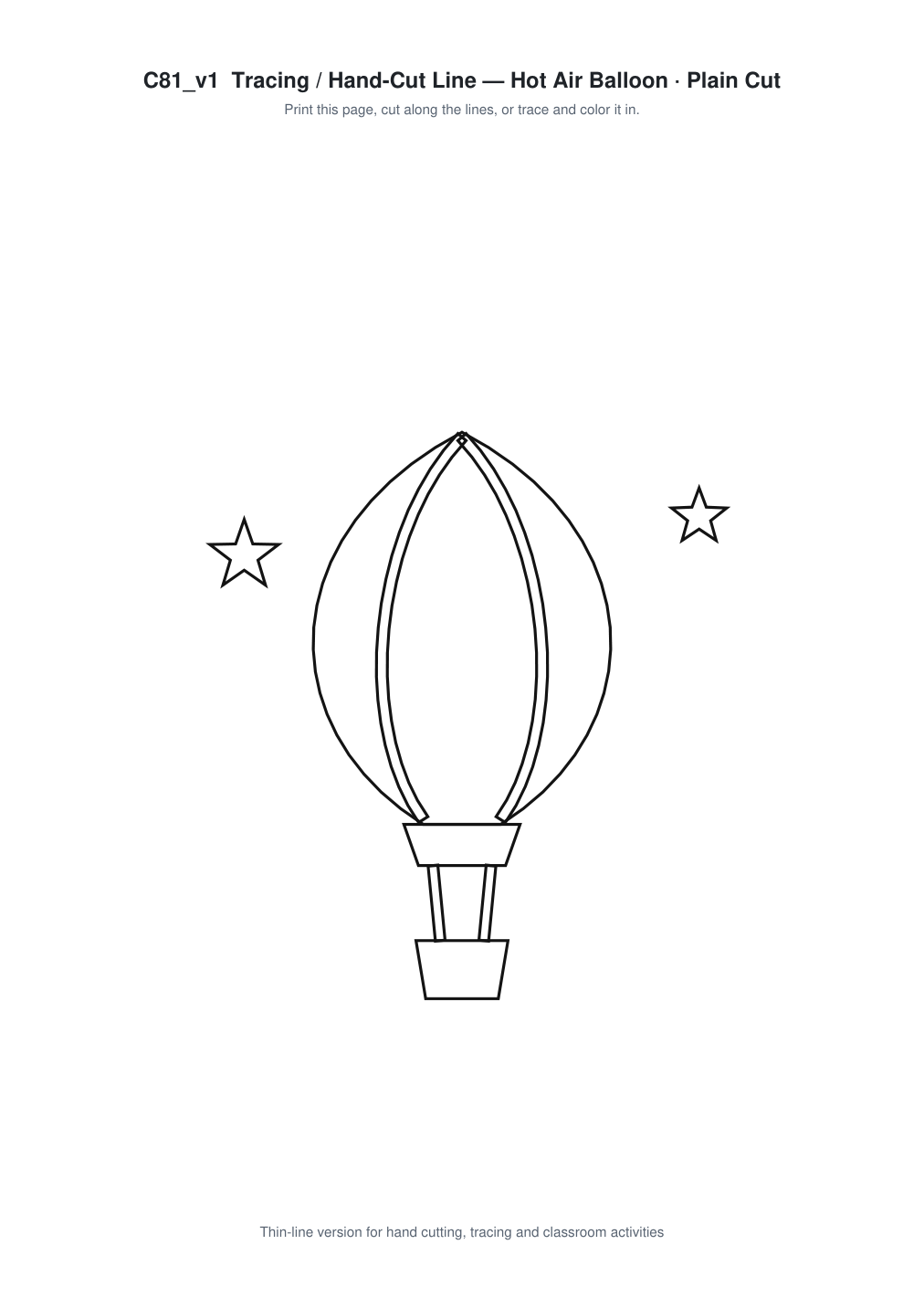 Hot Air Balloon Paper Cut Template - Free SVG + PDF Pack - line art