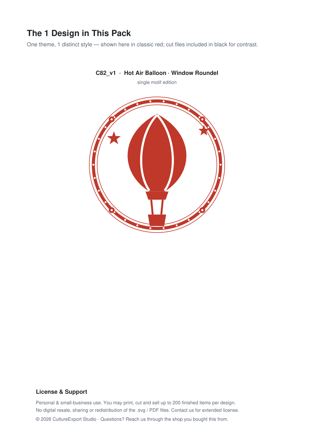 Hot Air Balloon Window Roundel Paper Cut - Free SVG + PDF Pack - design