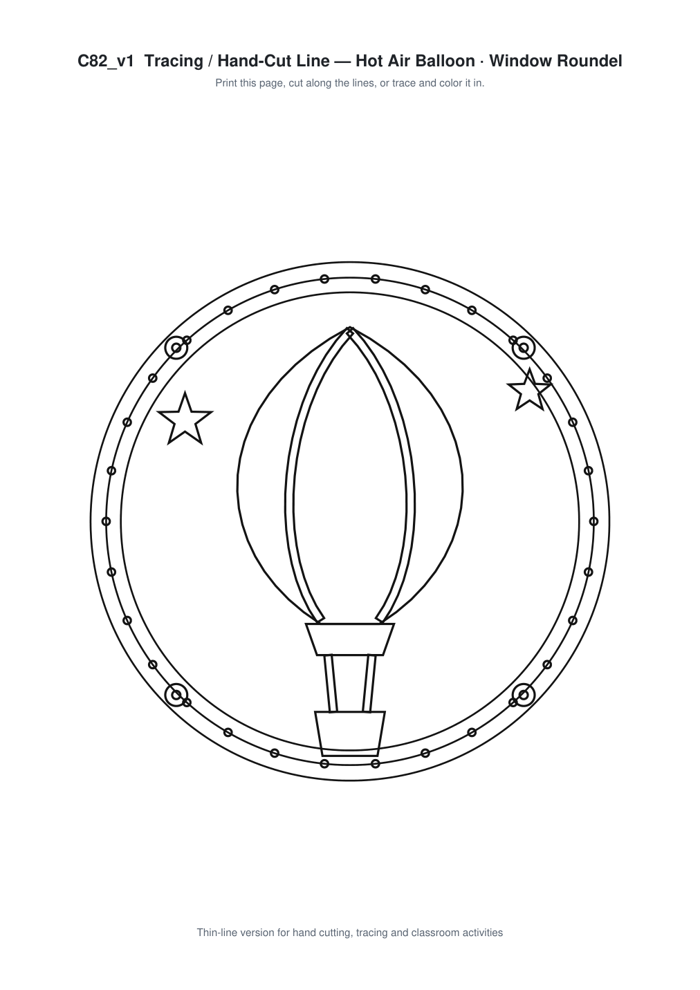 Hot Air Balloon Window Roundel Paper Cut - Free SVG + PDF Pack - line art