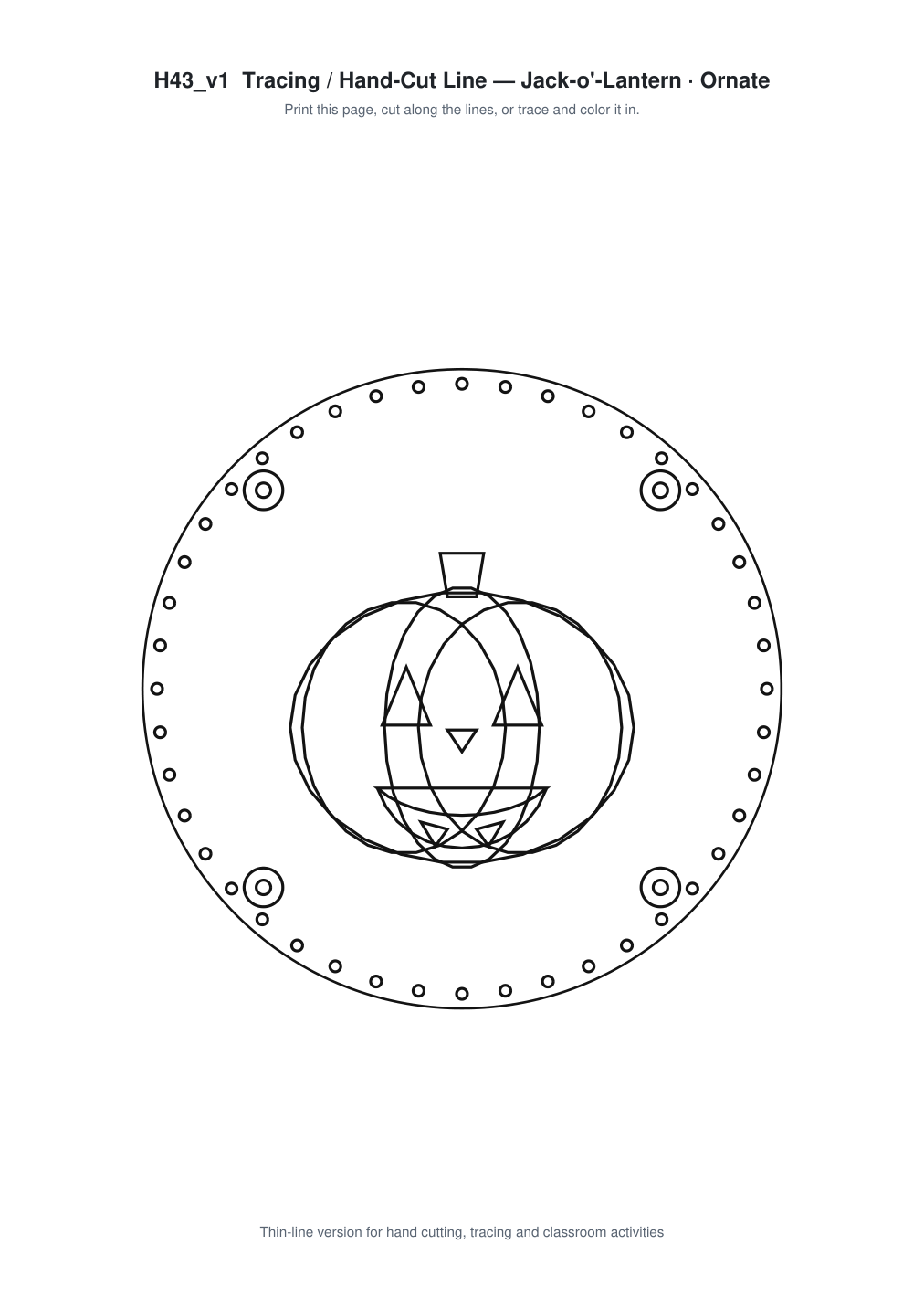Jack-o'-Lantern Ornate Paper Cut Panel - Free SVG + PDF Pack - line art