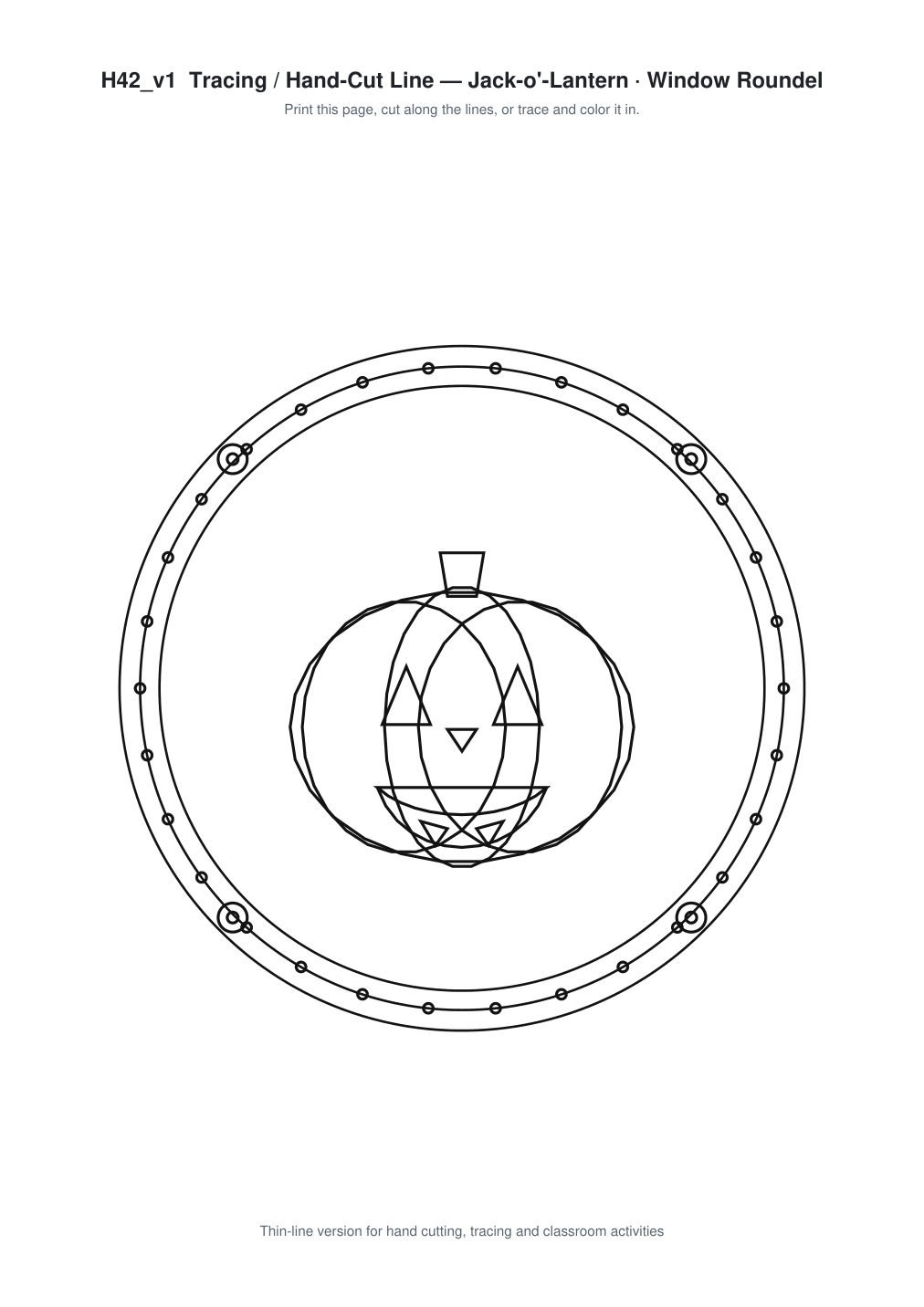Jack-o'-Lantern Window Roundel Paper Cut - Free SVG + PDF Pack - line art