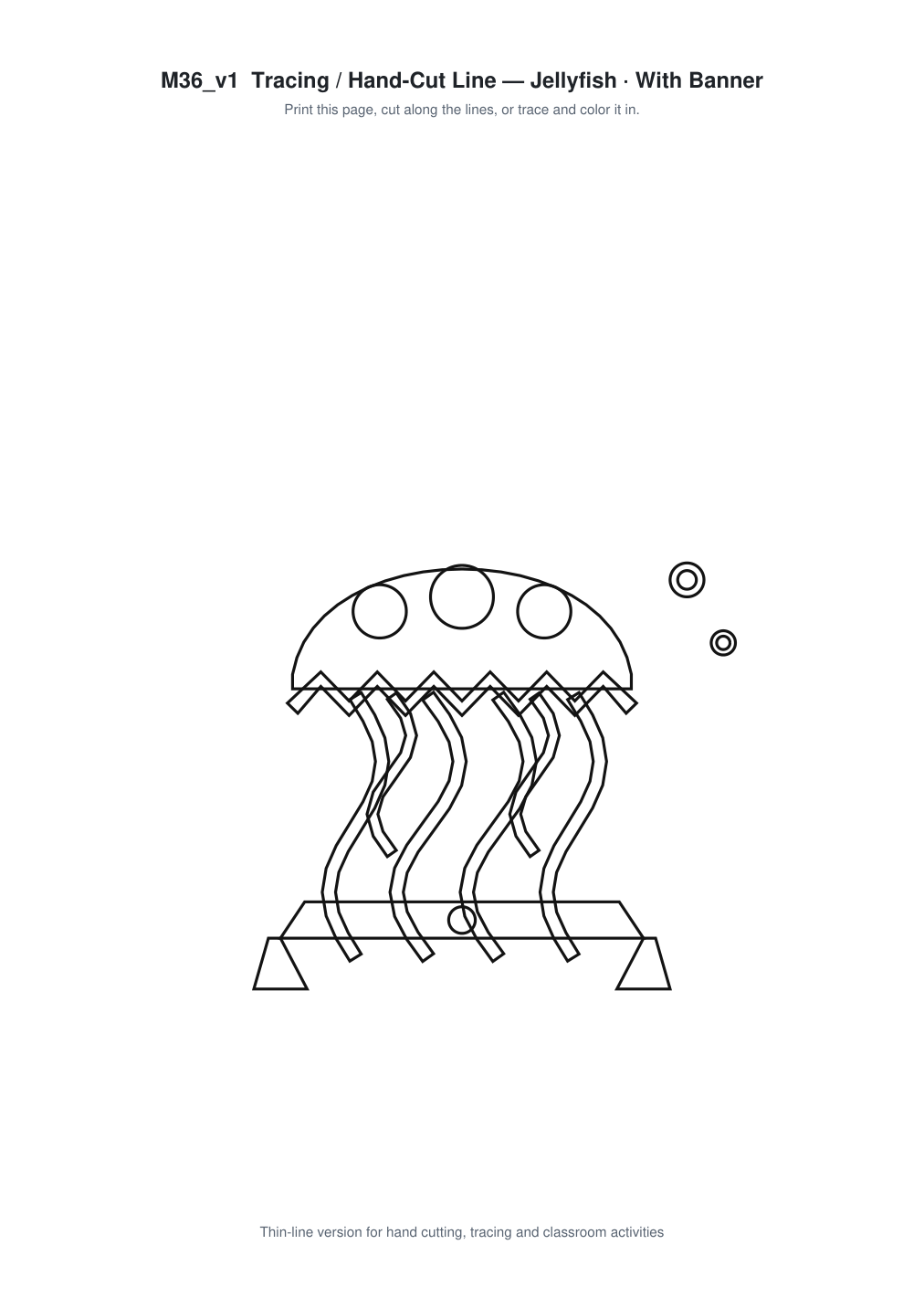 Jellyfish Banner Paper Cut - Free SVG + PDF Pack - line art