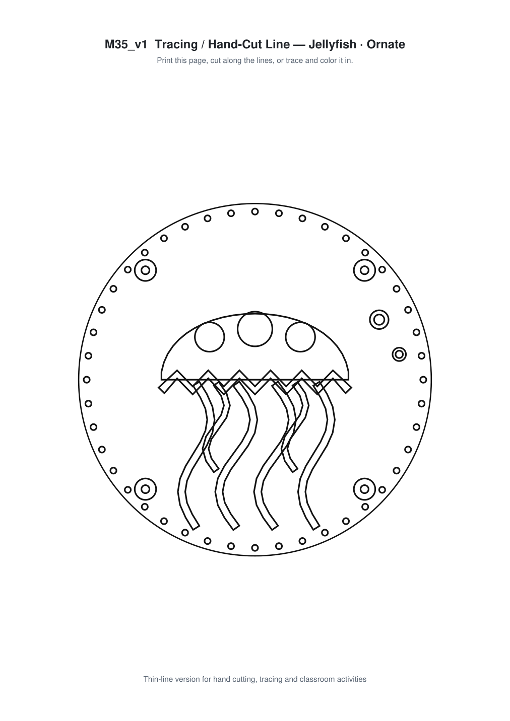 Jellyfish Ornate Paper Cut Panel - Free SVG + PDF Pack - line art