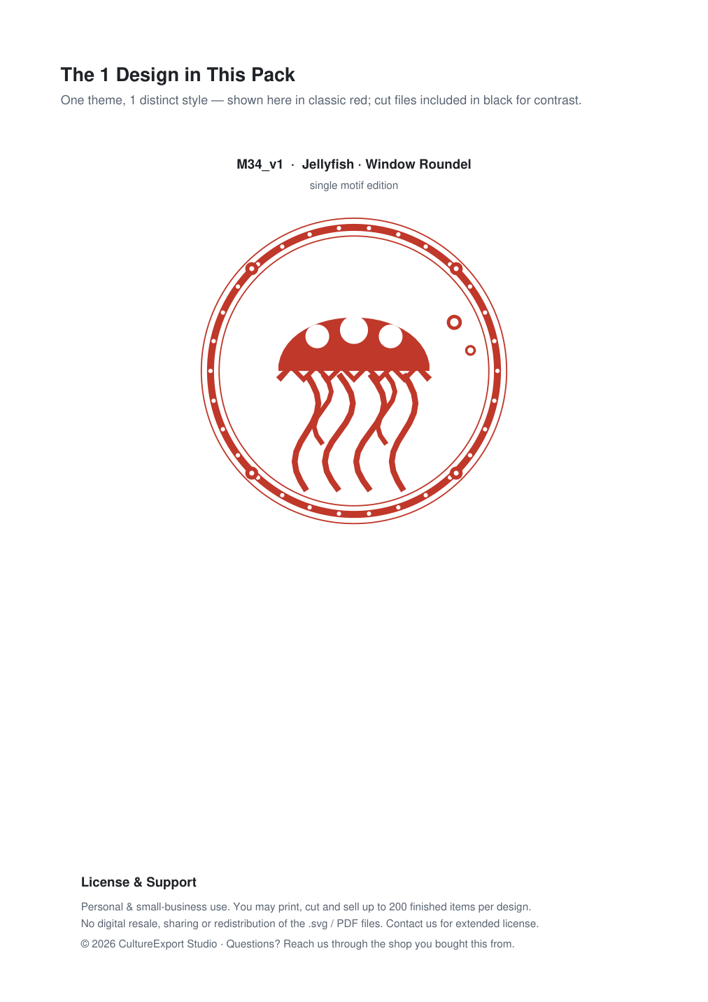 Jellyfish Window Roundel Paper Cut - Free SVG + PDF Pack - design