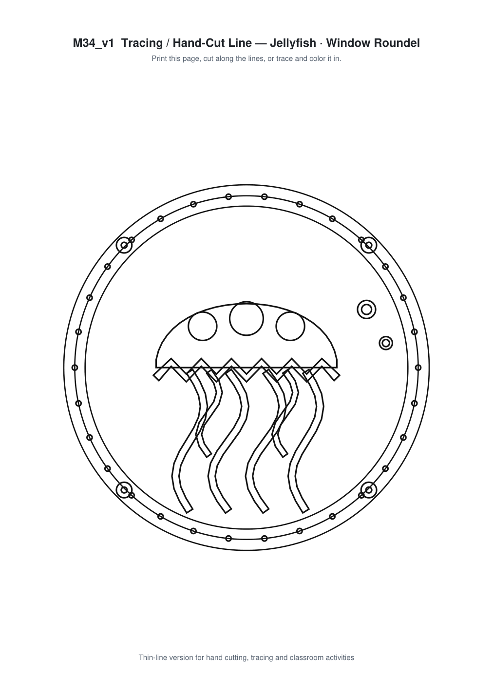 Jellyfish Window Roundel Paper Cut - Free SVG + PDF Pack - line art