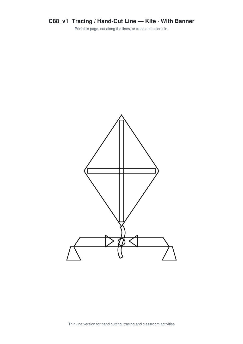 Kite Banner Paper Cut - Free SVG + PDF Pack - line art