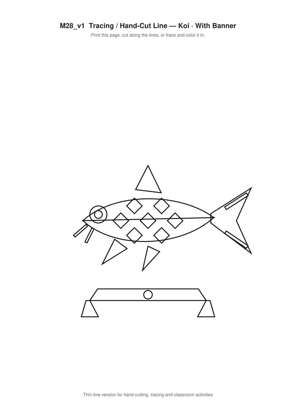Koi Banner Paper Cut - Free SVG + PDF Pack - line art