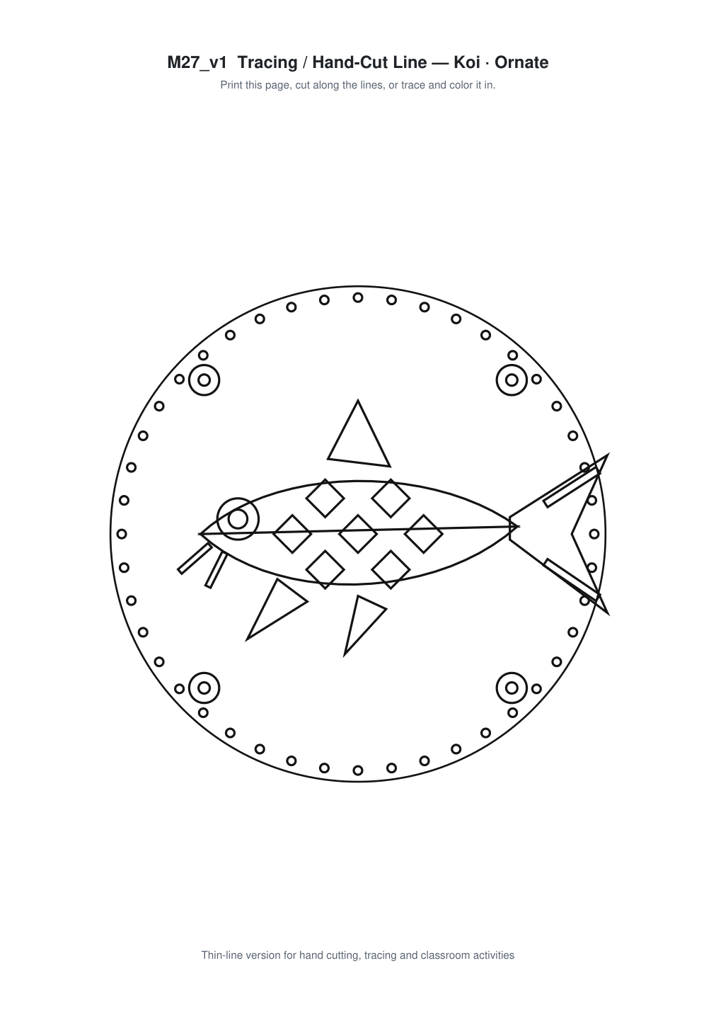 Koi Ornate Paper Cut Panel - Free SVG + PDF Pack - line art