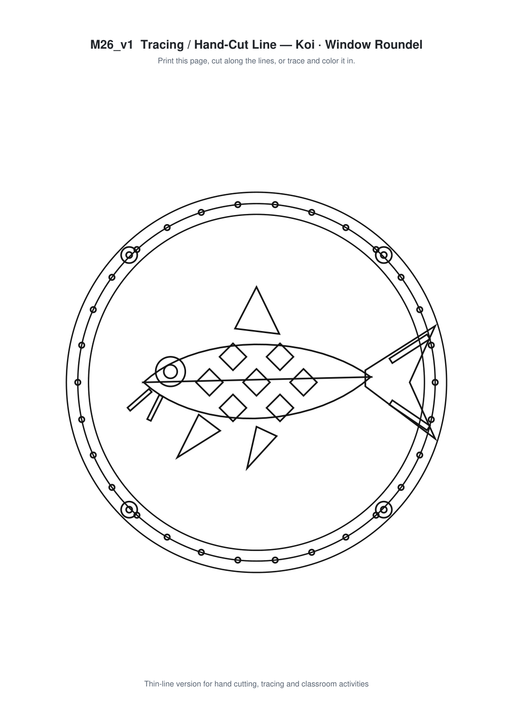 Koi Window Roundel Paper Cut - Free SVG + PDF Pack - line art