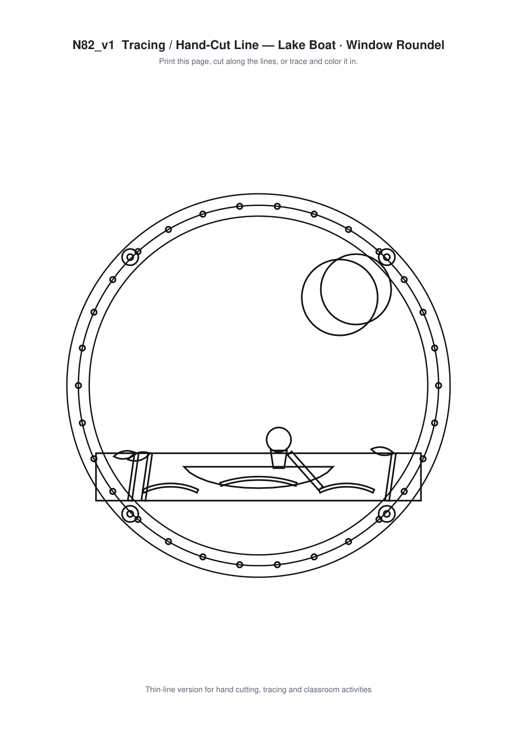 Lake Boat Window Roundel Paper Cut - Free SVG + PDF Pack - line art
