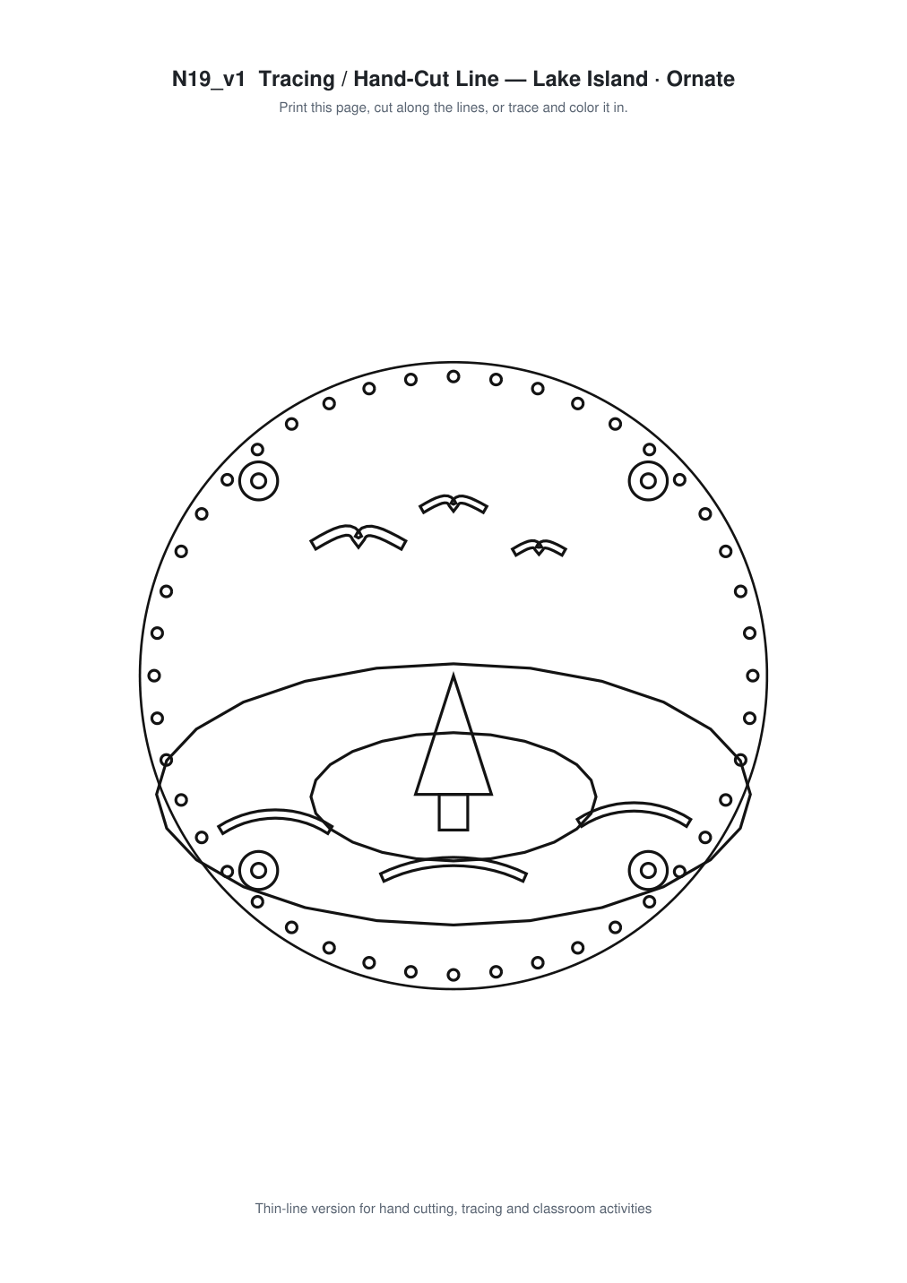 Lake Island Ornate Paper Cut Panel - Free SVG + PDF Pack - line art