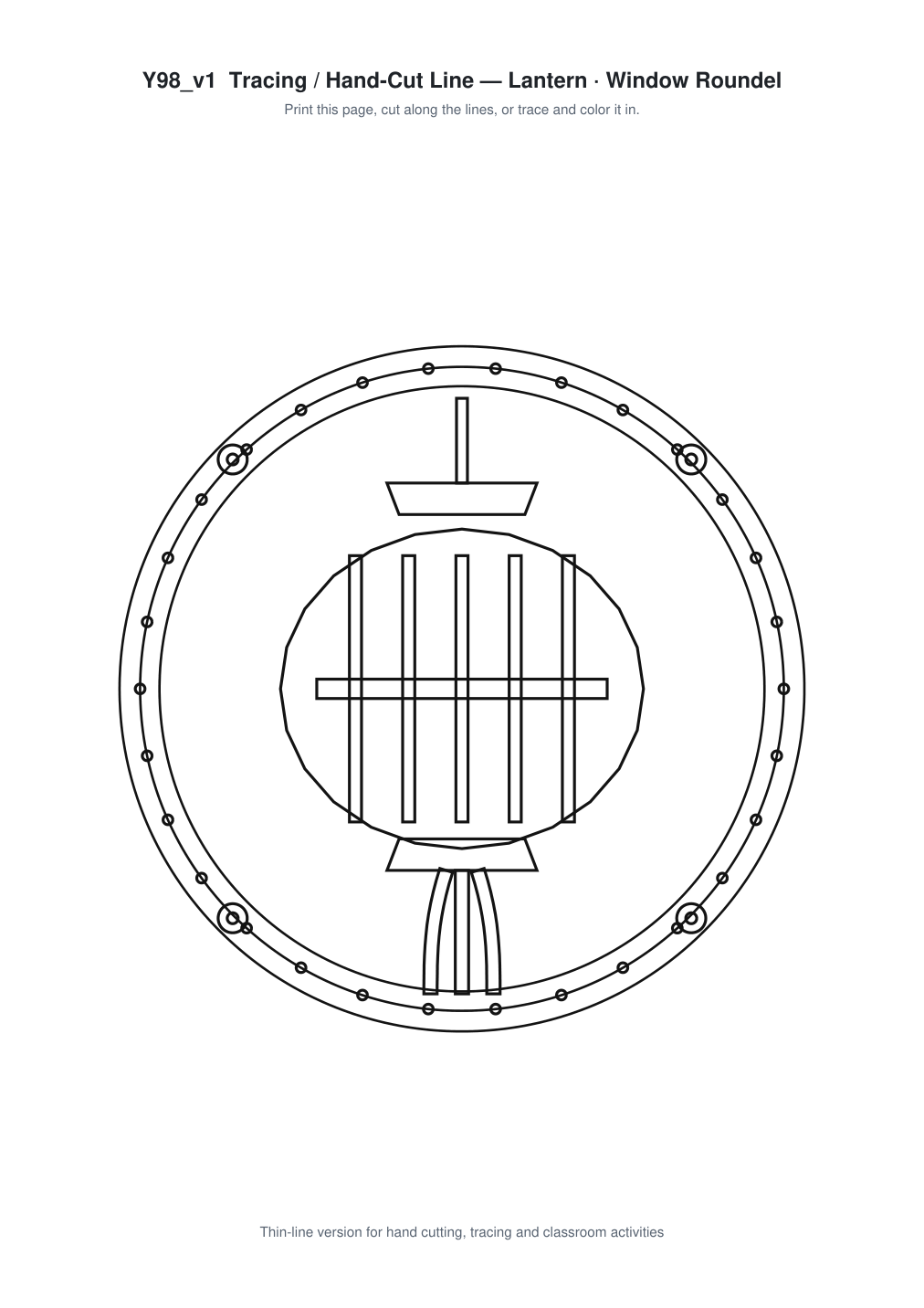 Lantern Window Roundel Paper Cut - Free SVG + PDF Pack - line art