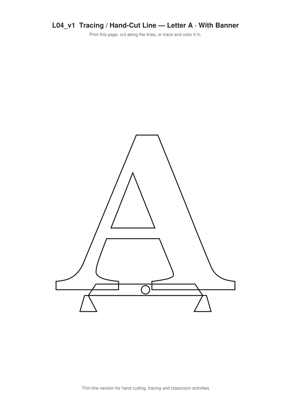 Letter A Banner Paper Cut - Free SVG + PDF Pack - line art