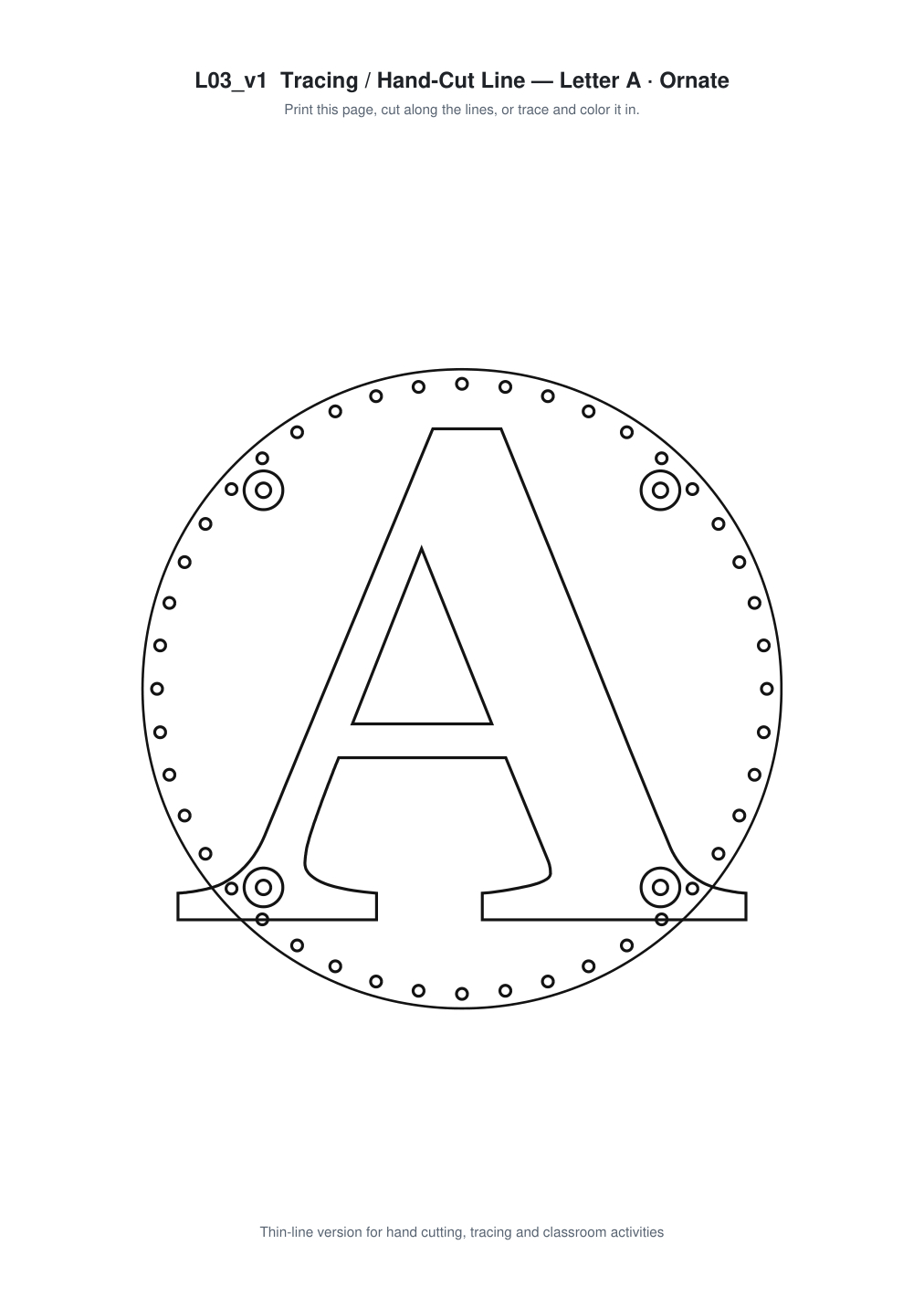Letter A Ornate Paper Cut Panel - Free SVG + PDF Pack - line art