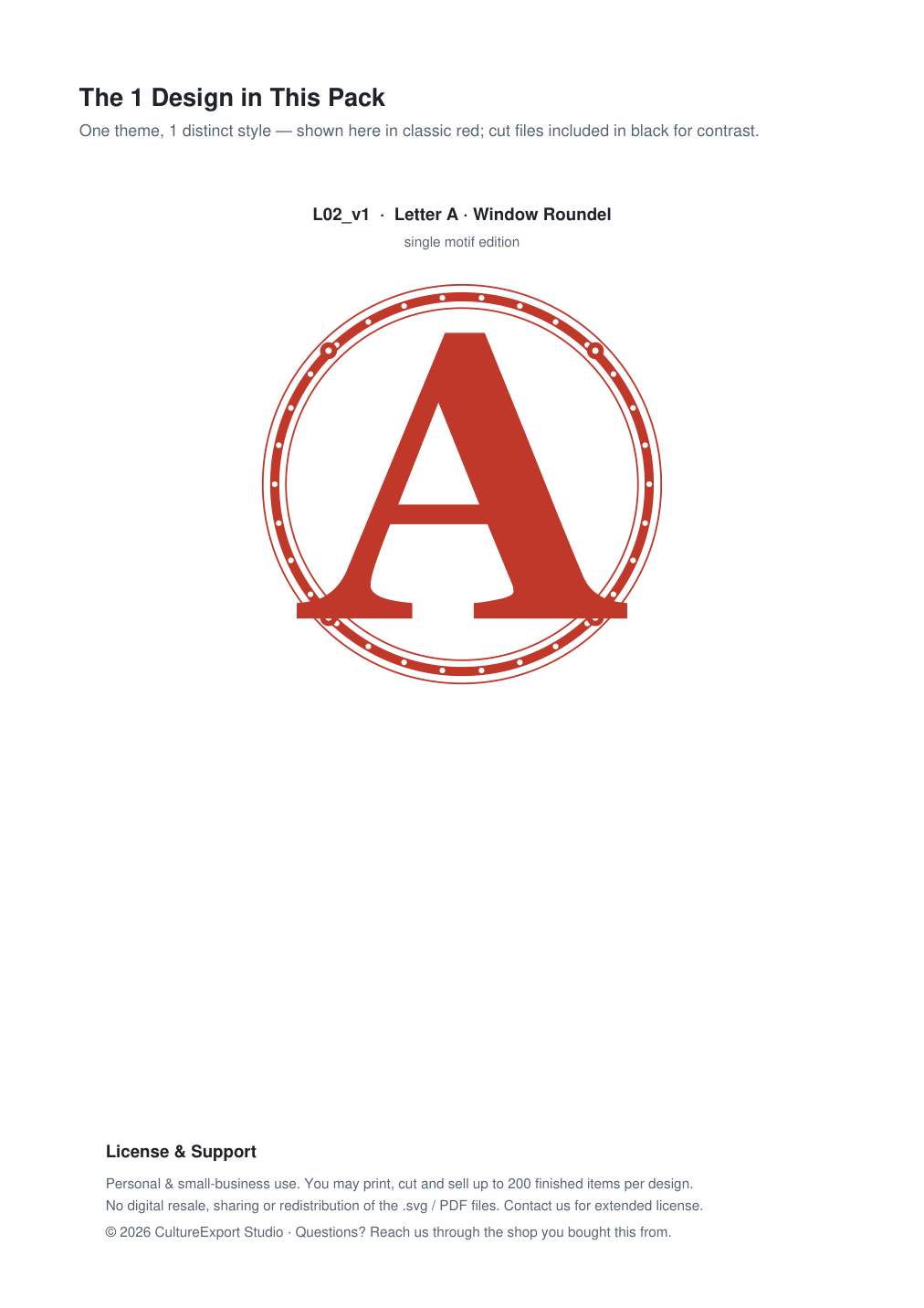 Letter A Window Roundel Paper Cut - Free SVG + PDF Pack - design