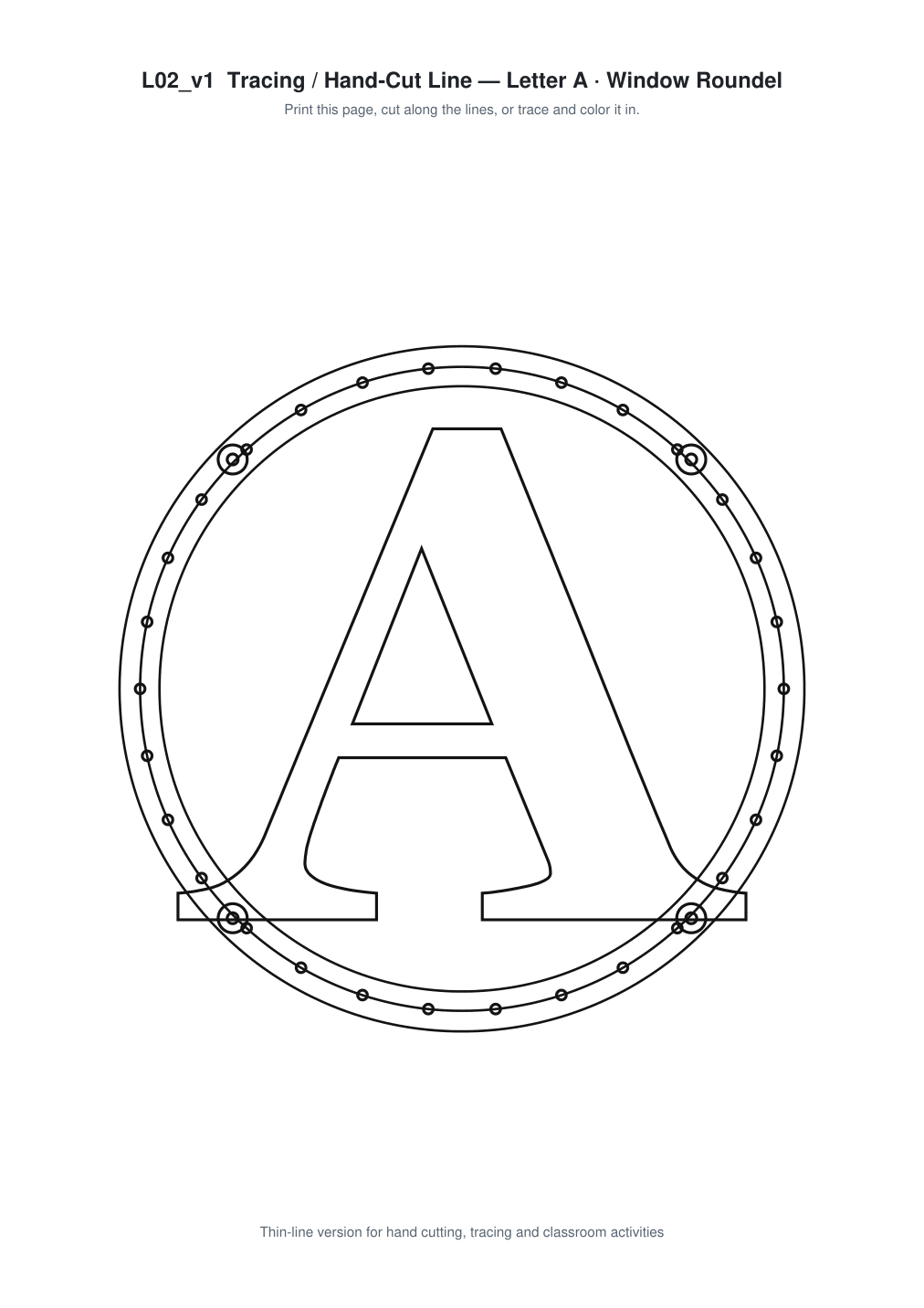 Letter A Window Roundel Paper Cut - Free SVG + PDF Pack - line art