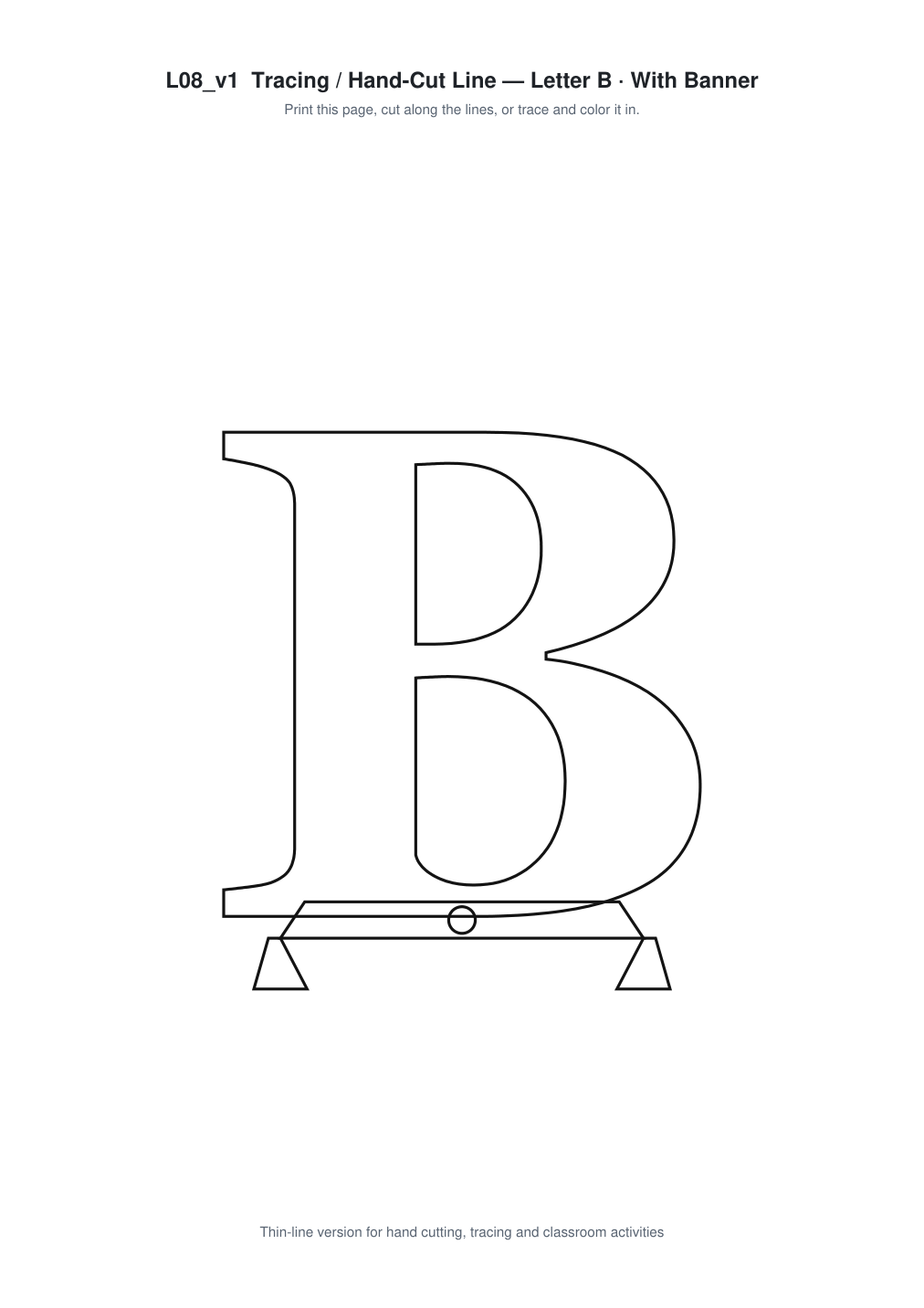 Letter B Banner Paper Cut - Free SVG + PDF Pack - line art