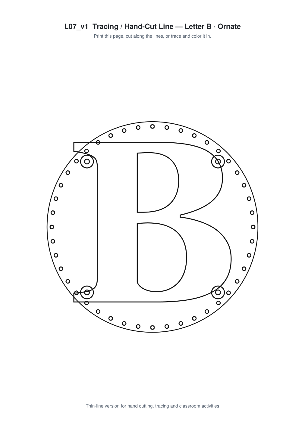 Letter B Ornate Paper Cut Panel - Free SVG + PDF Pack - line art