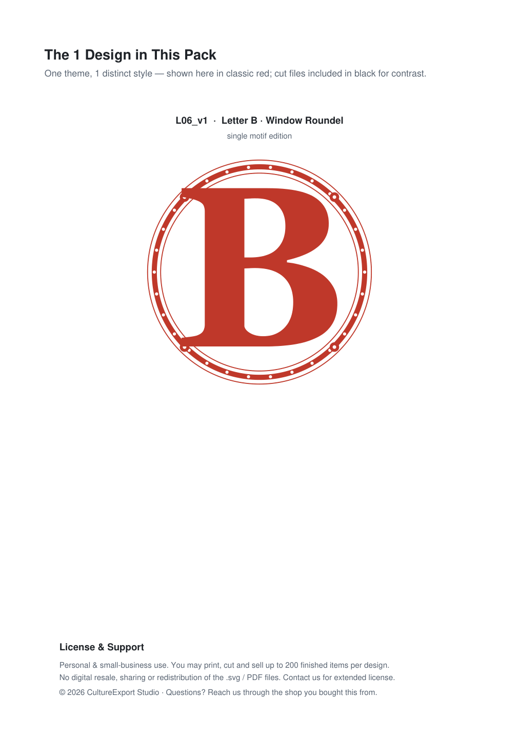 Letter B Window Roundel Paper Cut - Free SVG + PDF Pack - design