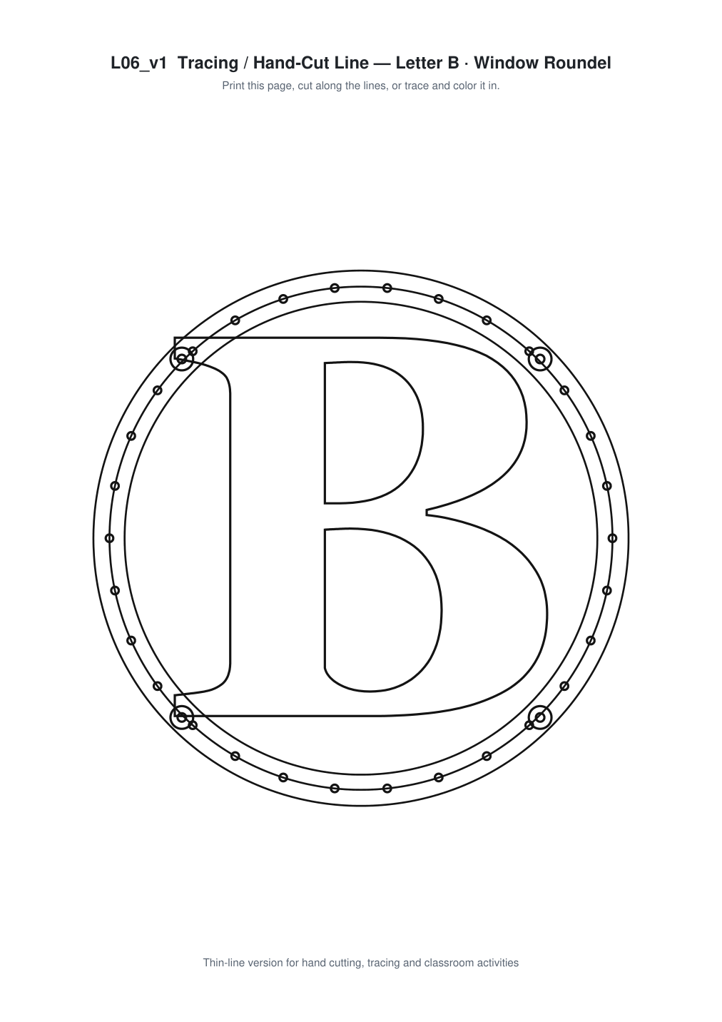Letter B Window Roundel Paper Cut - Free SVG + PDF Pack - line art