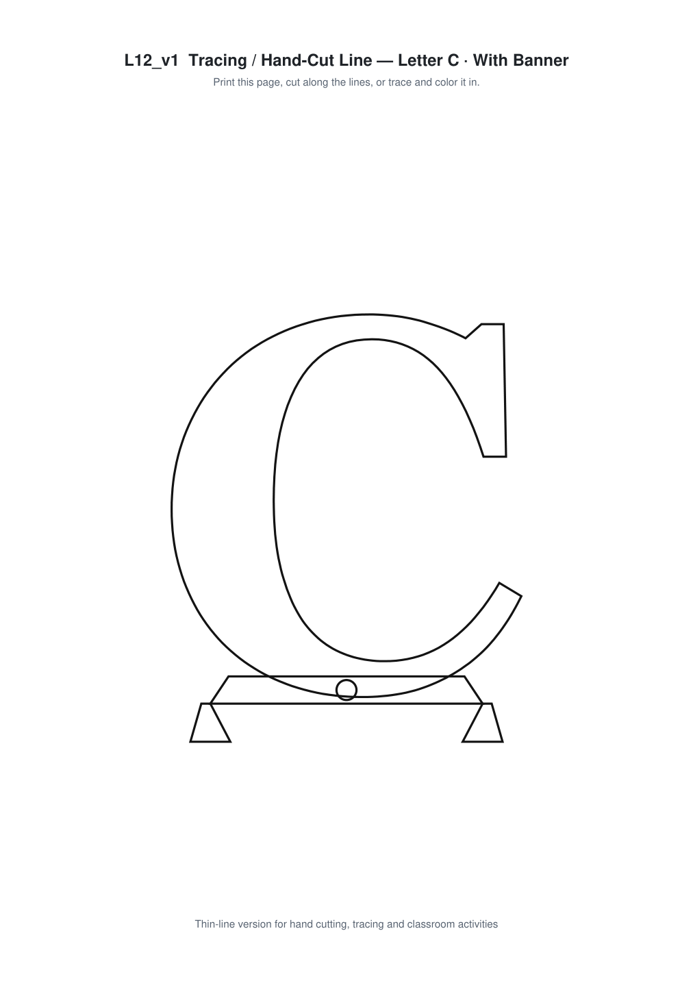 Letter C Banner Paper Cut - Free SVG + PDF Pack - line art