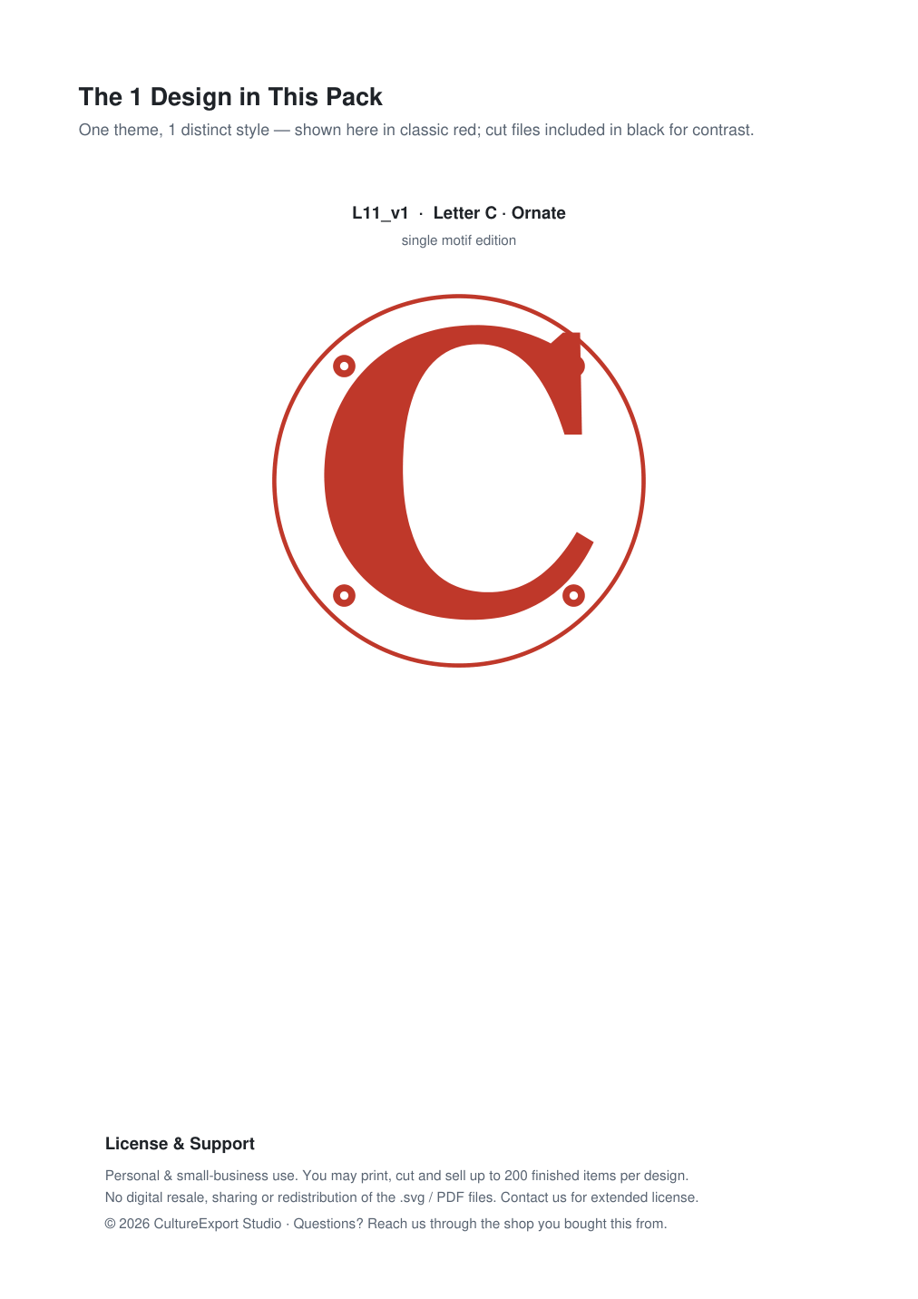 Letter C Ornate Paper Cut Panel - Free SVG + PDF Pack - design