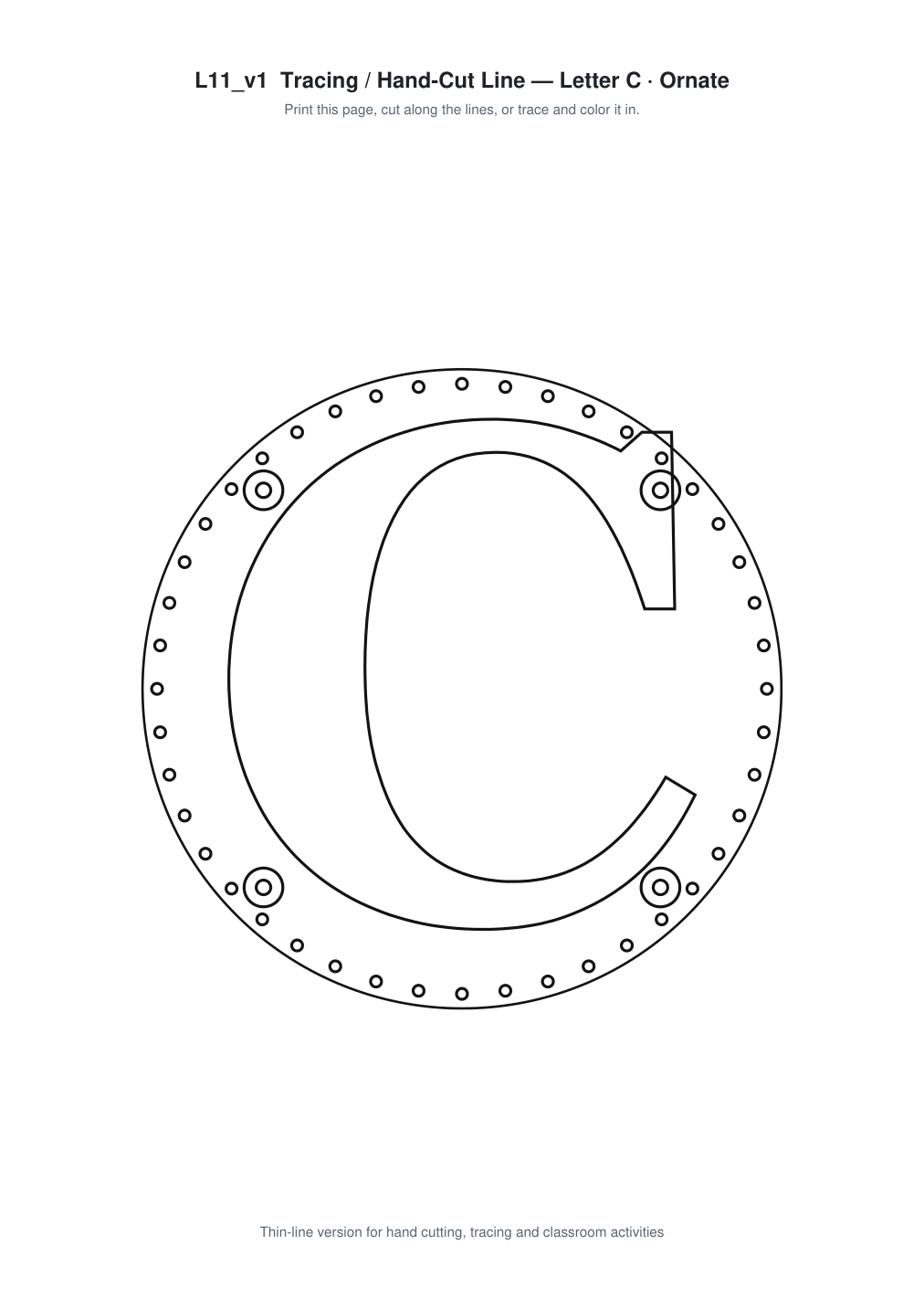 Letter C Ornate Paper Cut Panel - Free SVG + PDF Pack - line art
