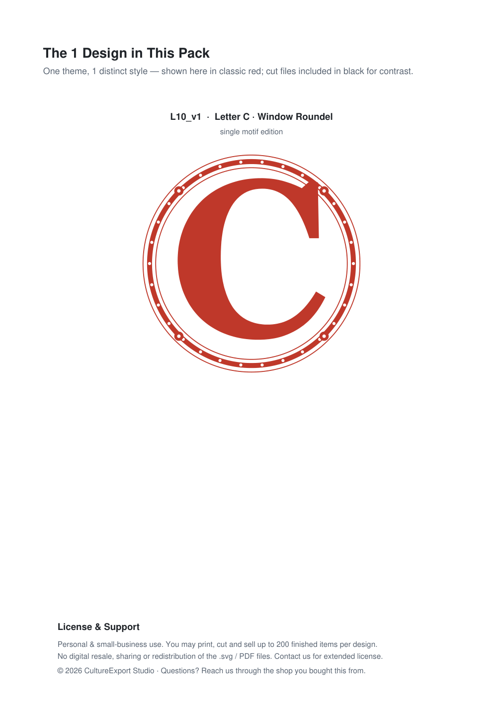 Letter C Window Roundel Paper Cut - Free SVG + PDF Pack - design