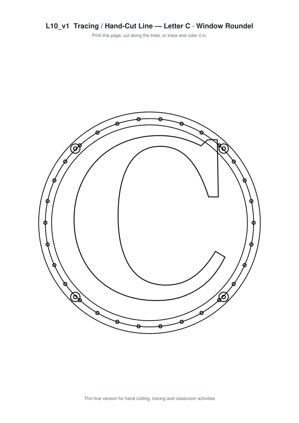 Letter C Window Roundel Paper Cut - Free SVG + PDF Pack - line art