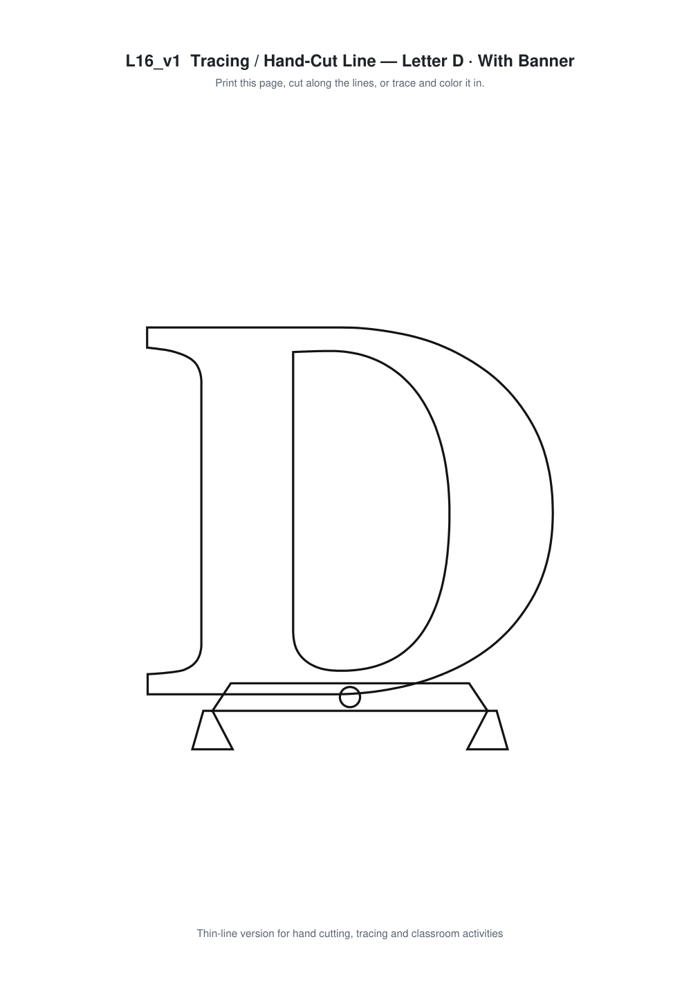 Letter D Banner Paper Cut - Free SVG + PDF Pack - line art