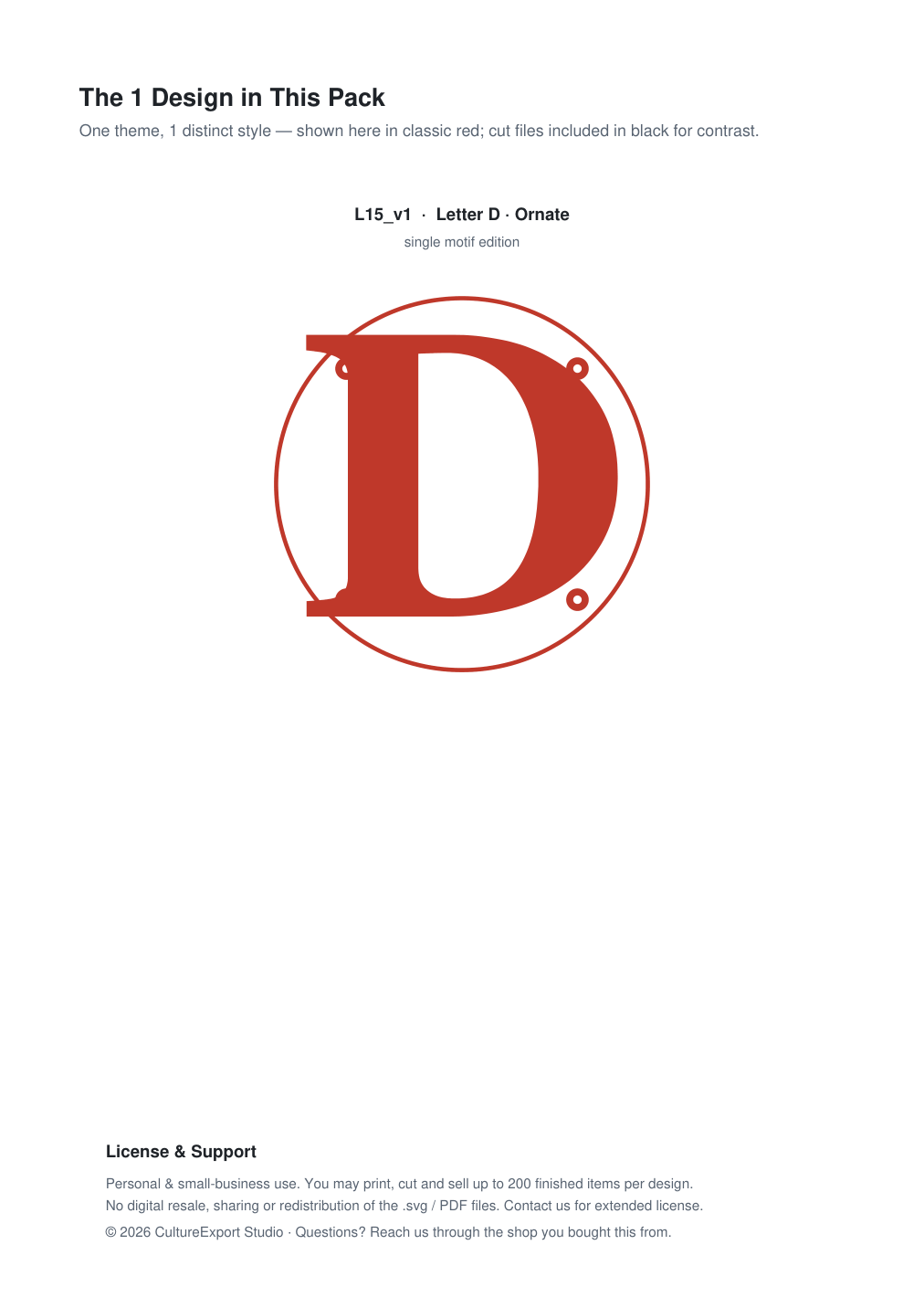 Letter D Ornate Paper Cut Panel - Free SVG + PDF Pack - design