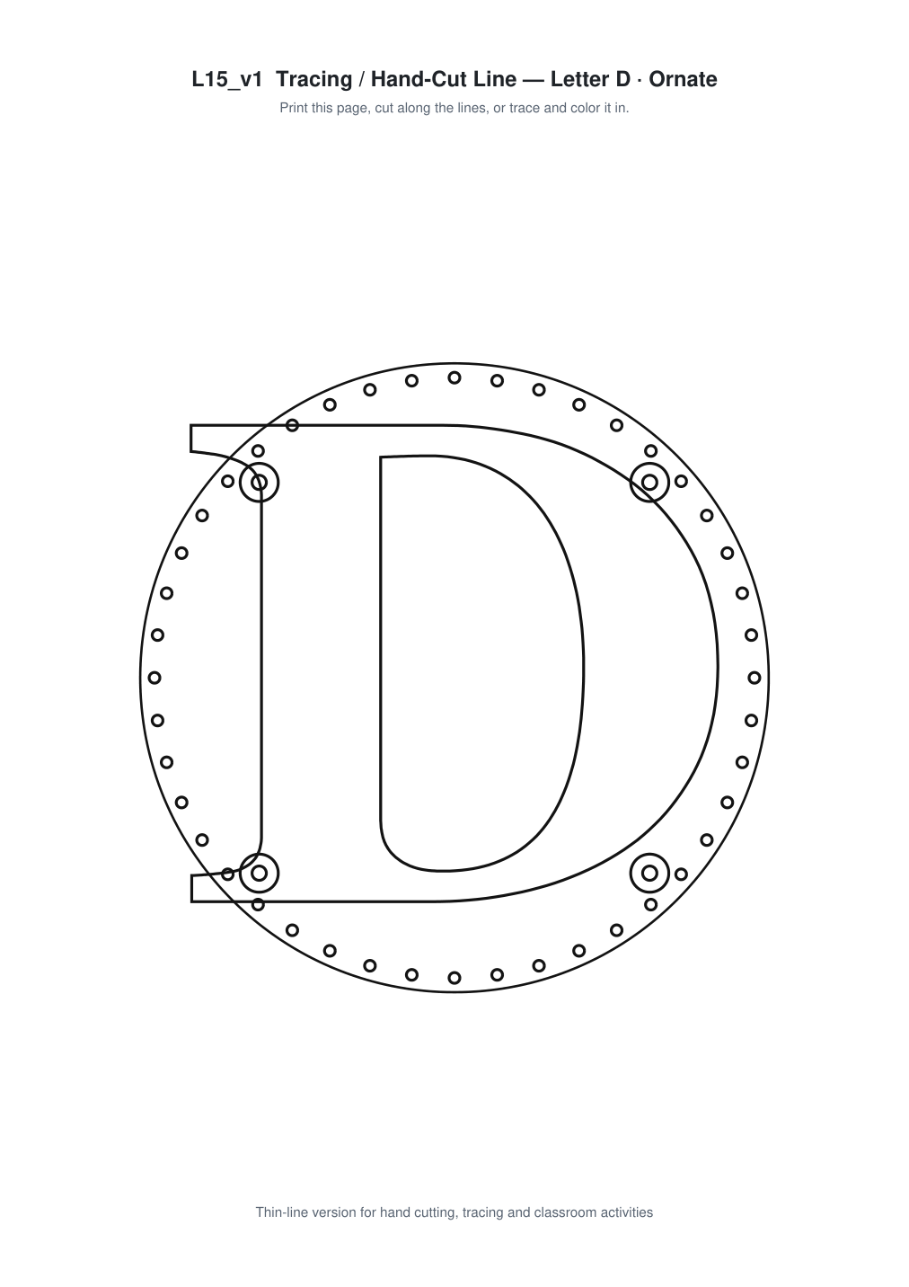 Letter D Ornate Paper Cut Panel - Free SVG + PDF Pack - line art