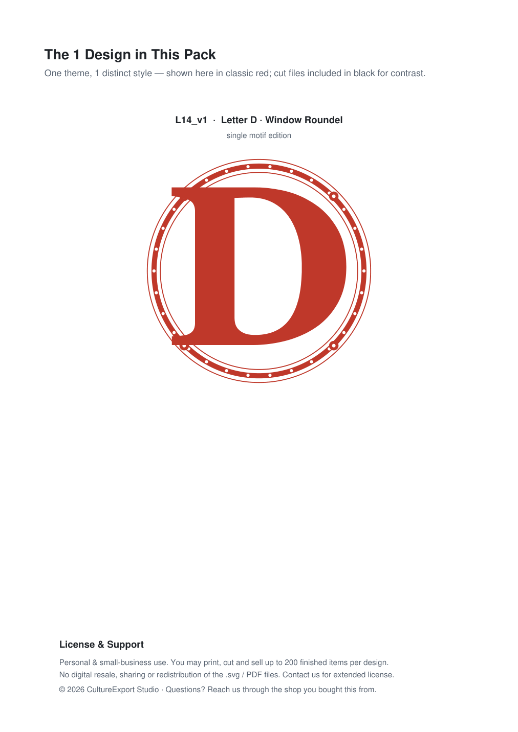 Letter D Window Roundel Paper Cut - Free SVG + PDF Pack - design