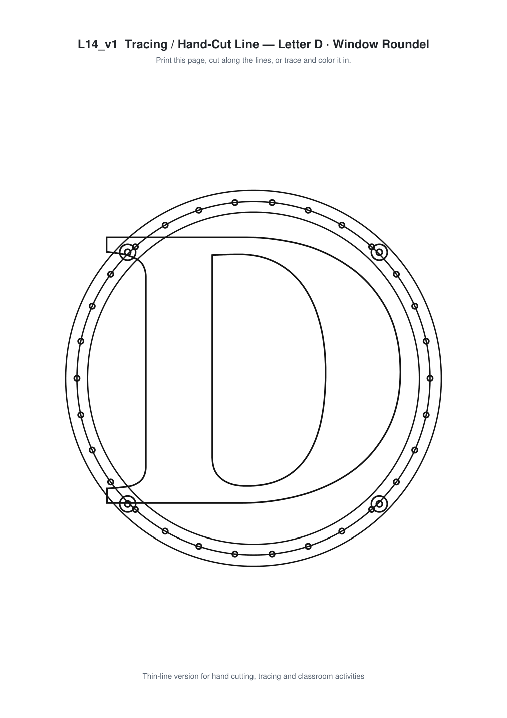 Letter D Window Roundel Paper Cut - Free SVG + PDF Pack - line art