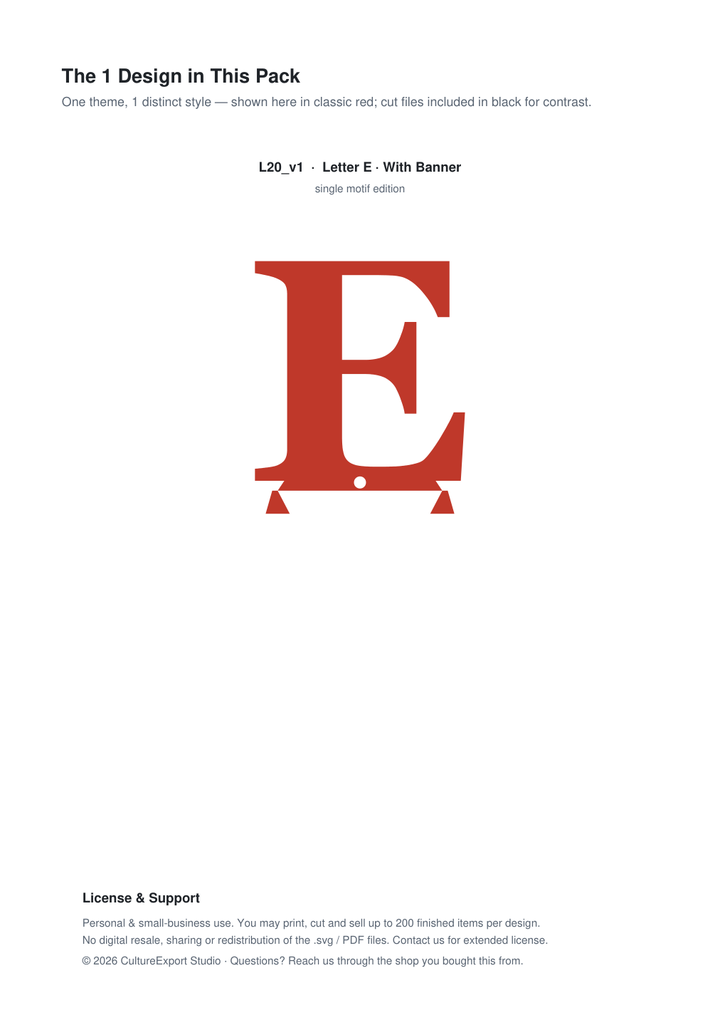 Letter E Banner Paper Cut - Free SVG + PDF Pack - design