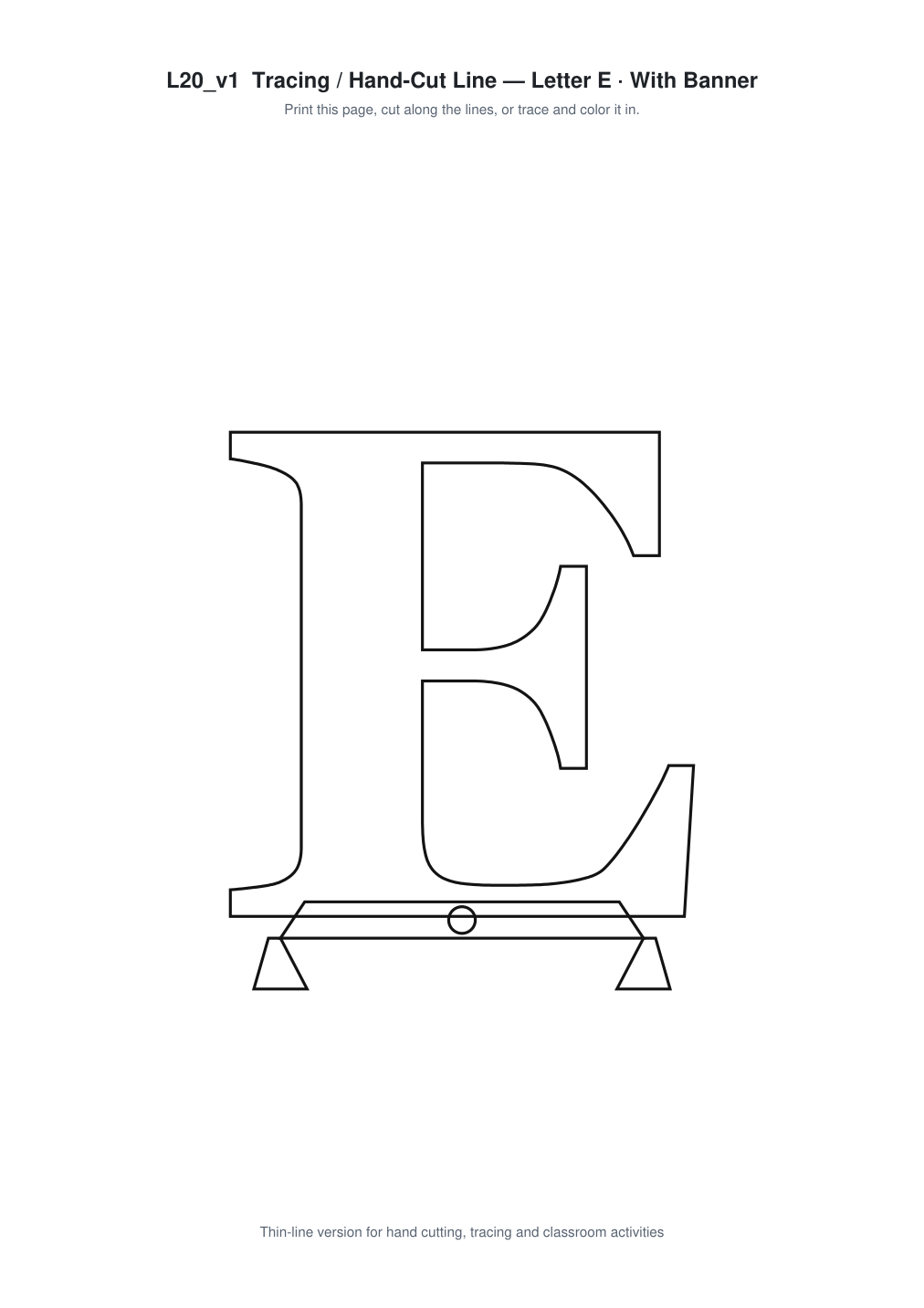 Letter E Banner Paper Cut - Free SVG + PDF Pack - line art