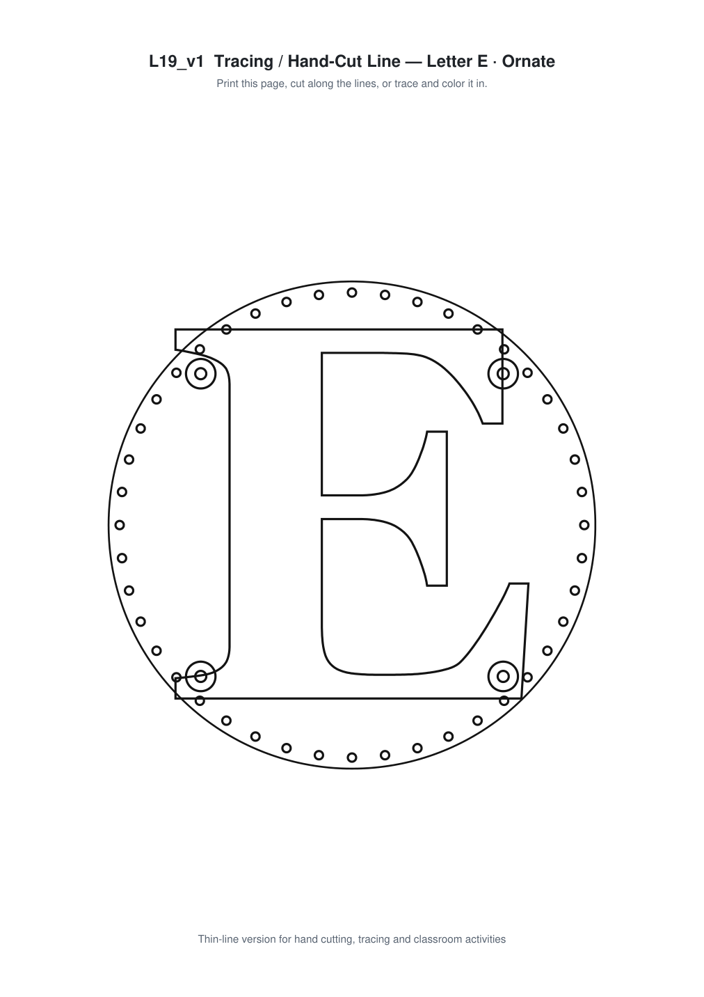 Letter E Ornate Paper Cut Panel - Free SVG + PDF Pack - line art