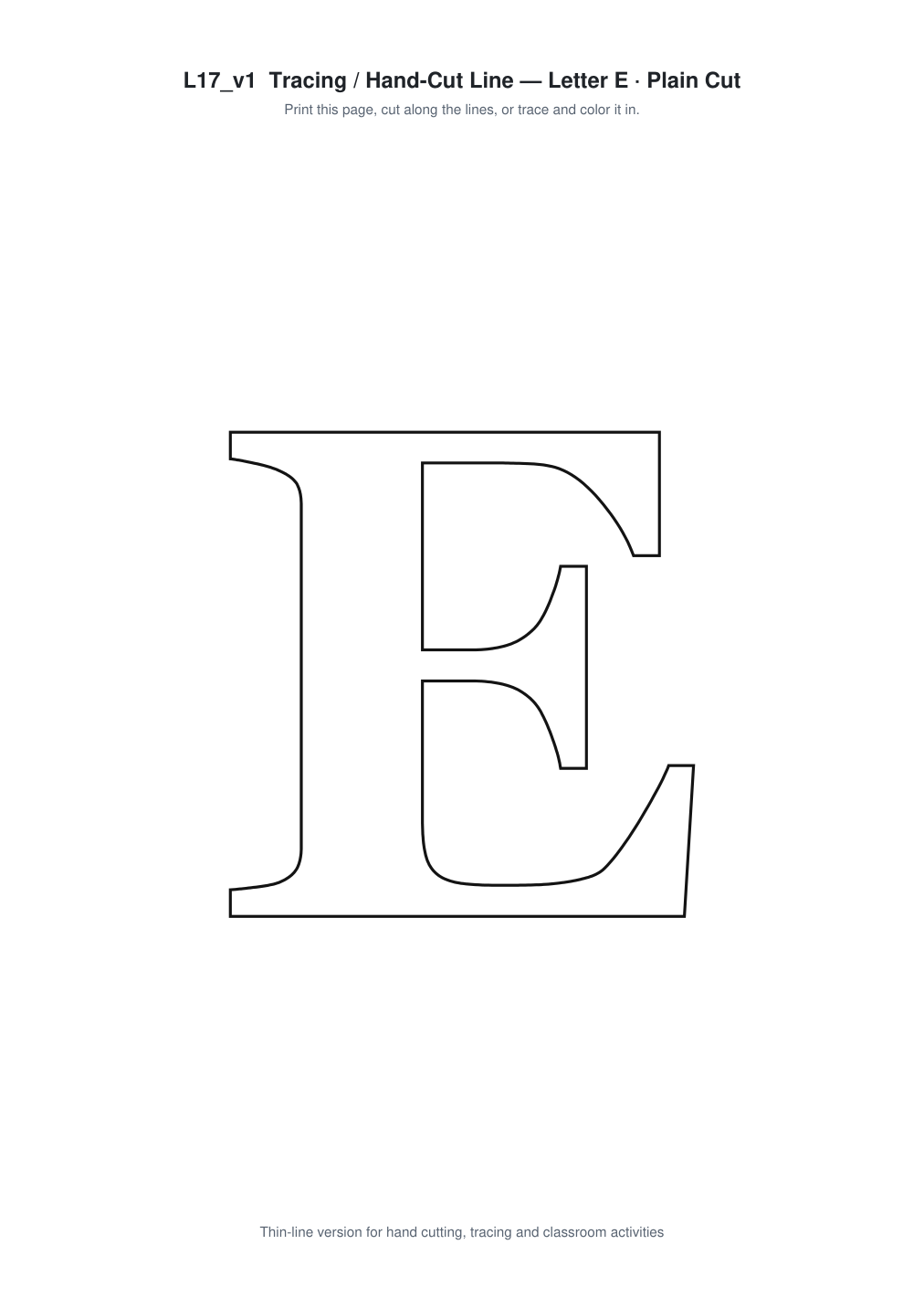 Letter E Paper Cut Template - Free SVG + PDF Pack - line art