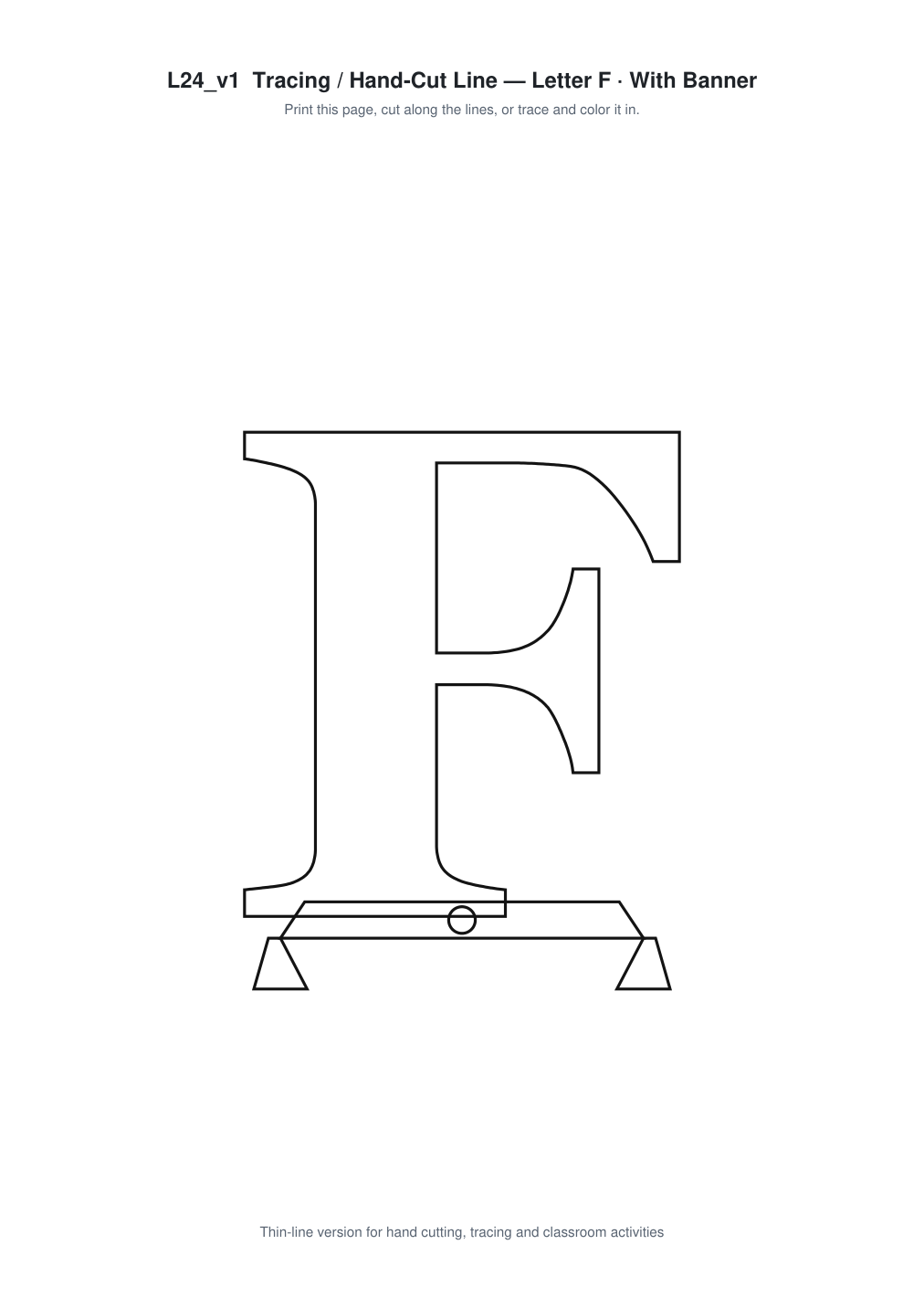 Letter F Banner Paper Cut - Free SVG + PDF Pack - line art