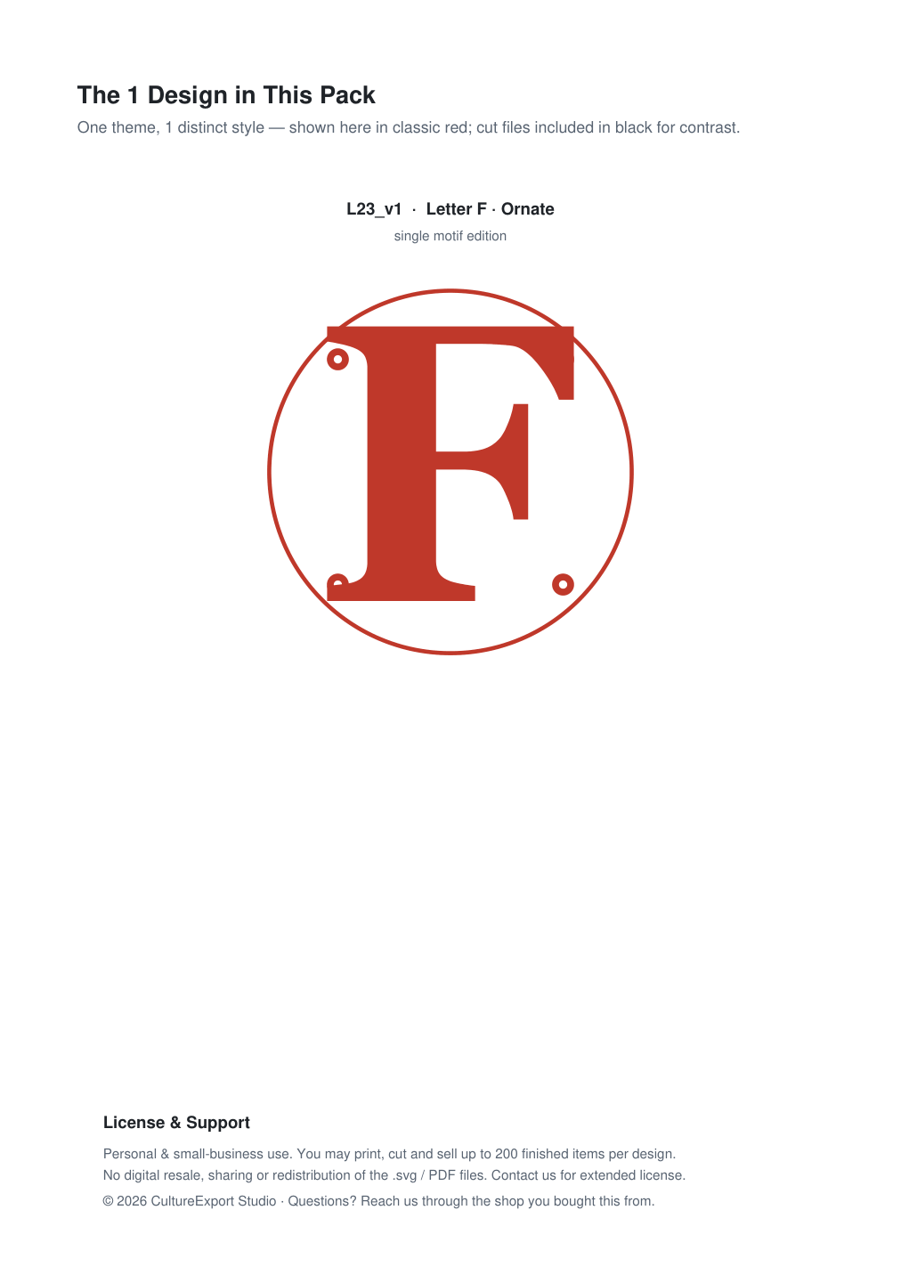 Letter F Ornate Paper Cut Panel - Free SVG + PDF Pack - design