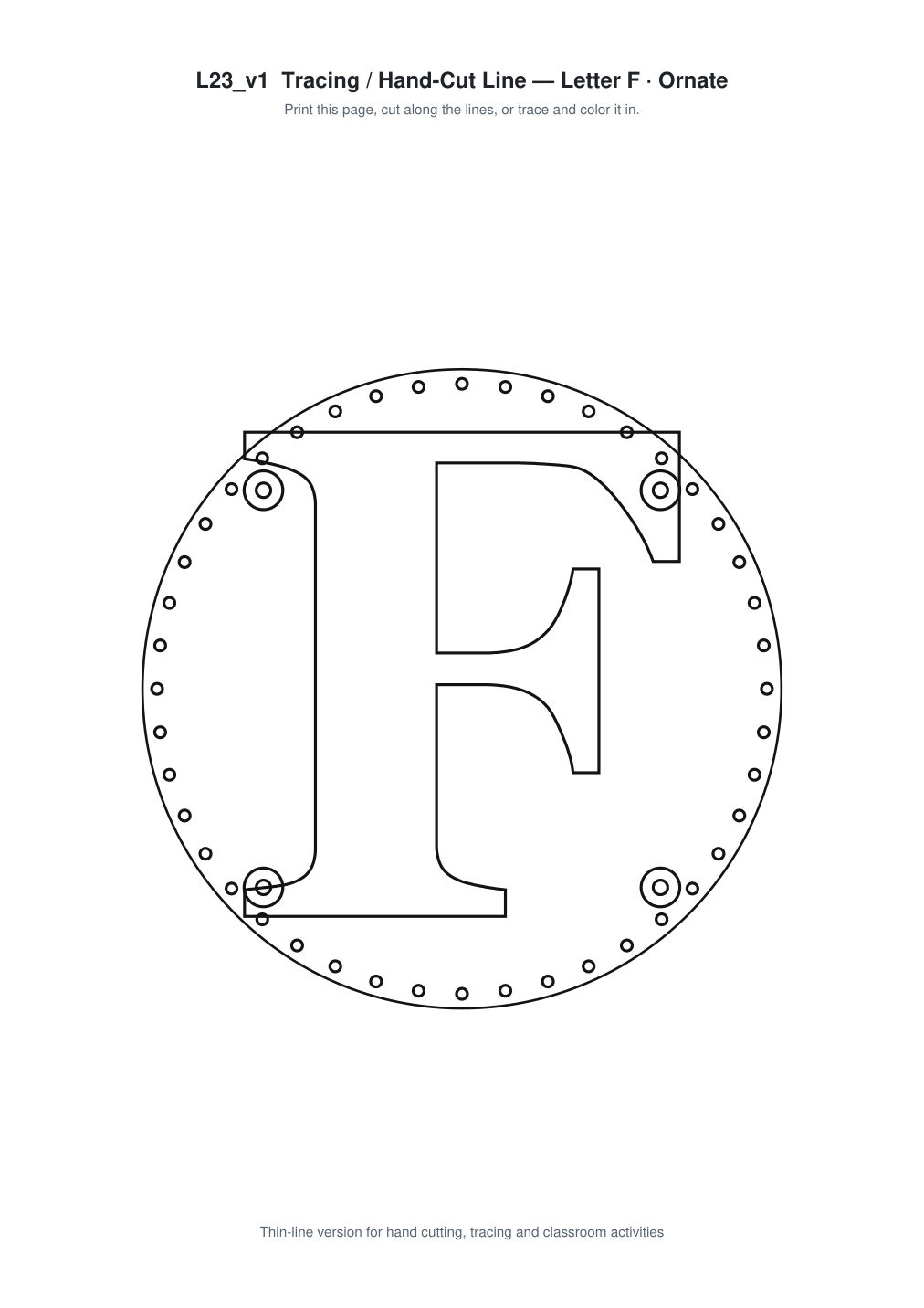 Letter F Ornate Paper Cut Panel - Free SVG + PDF Pack - line art