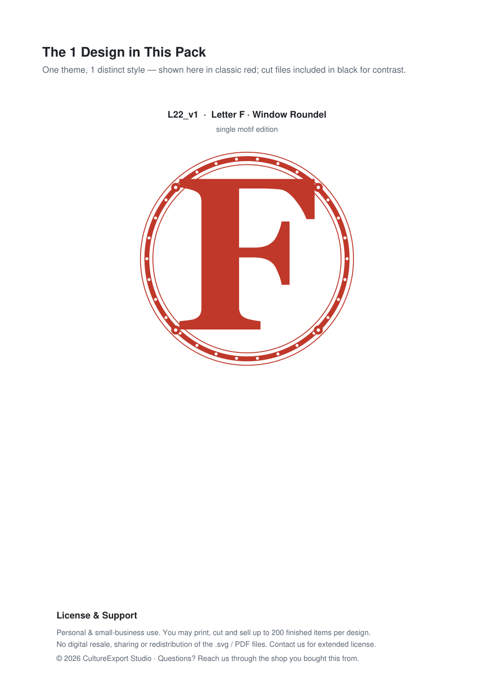 Letter F Window Roundel Paper Cut - Free SVG + PDF Pack - design