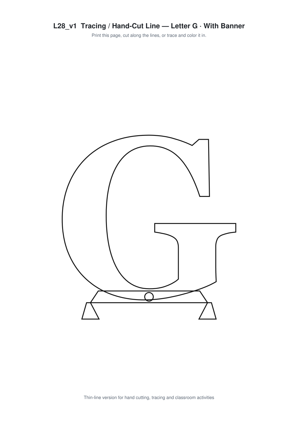 Letter G Banner Paper Cut - Free SVG + PDF Pack - line art