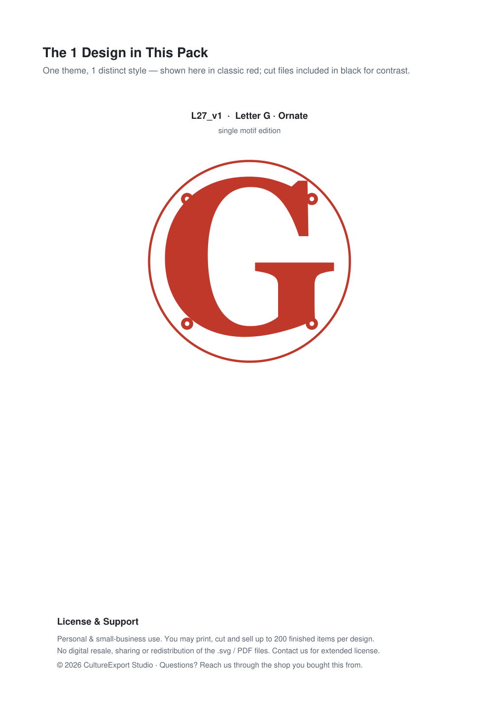 Letter G Ornate Paper Cut Panel - Free SVG + PDF Pack - design